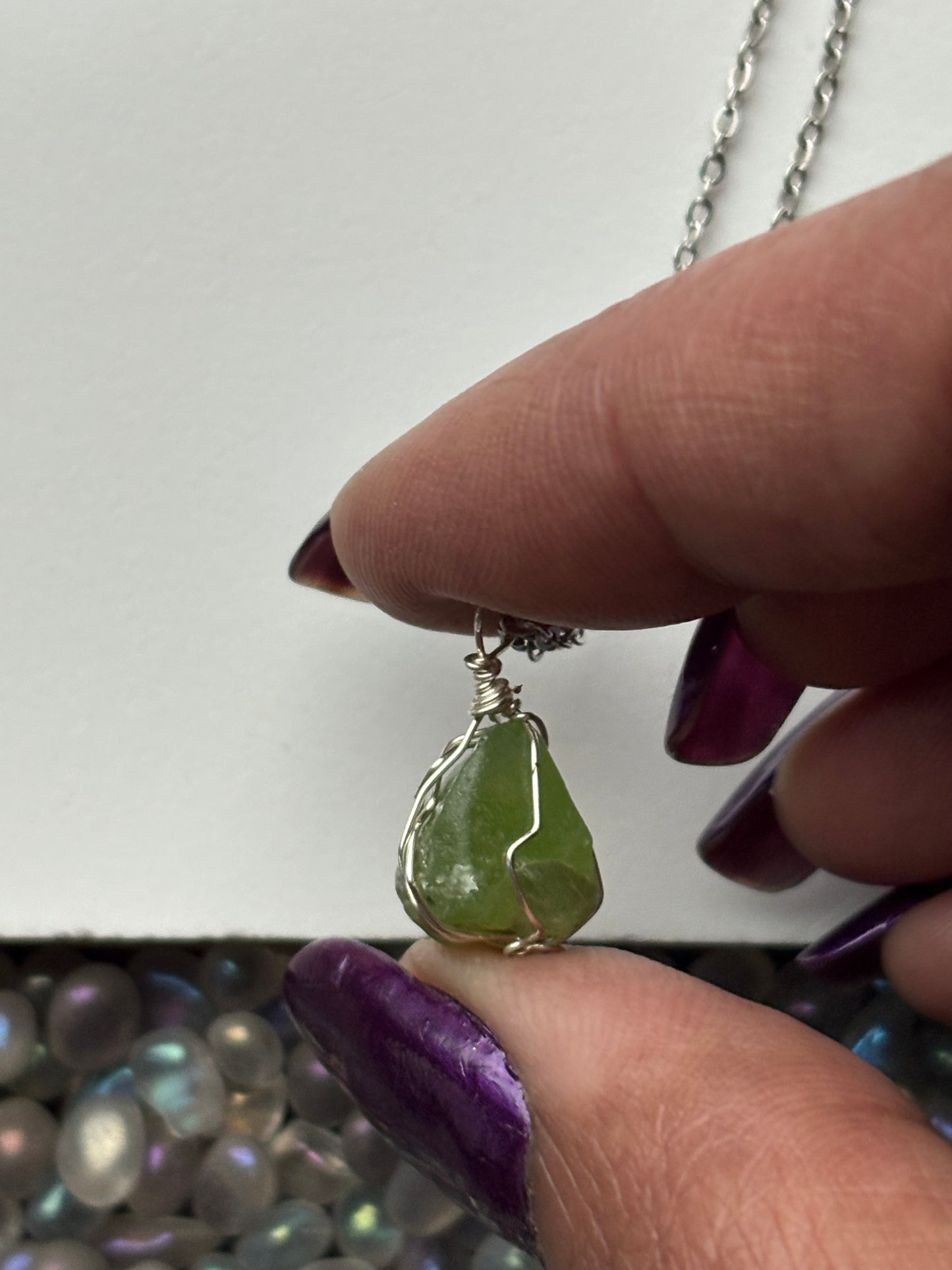 Peridot Rough Part Terminated Gemstone Crystal Wire Wrap Necklace