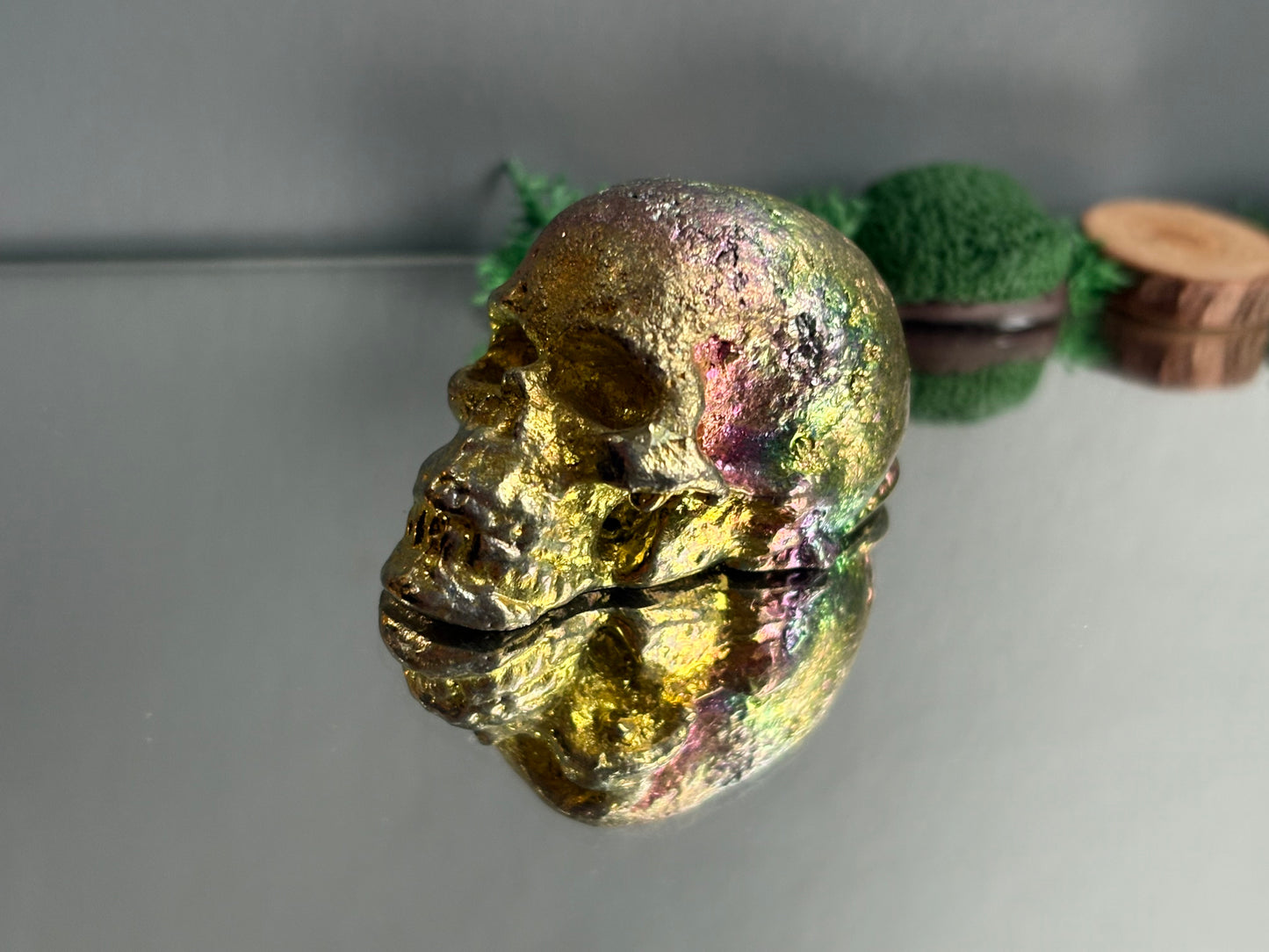 Rainbow Bismuth Crystal Skull Metal Sculpture Small