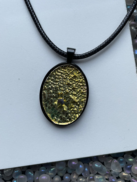 Gold Bismuth Crystal Metal Art Cord Necklace OVAL