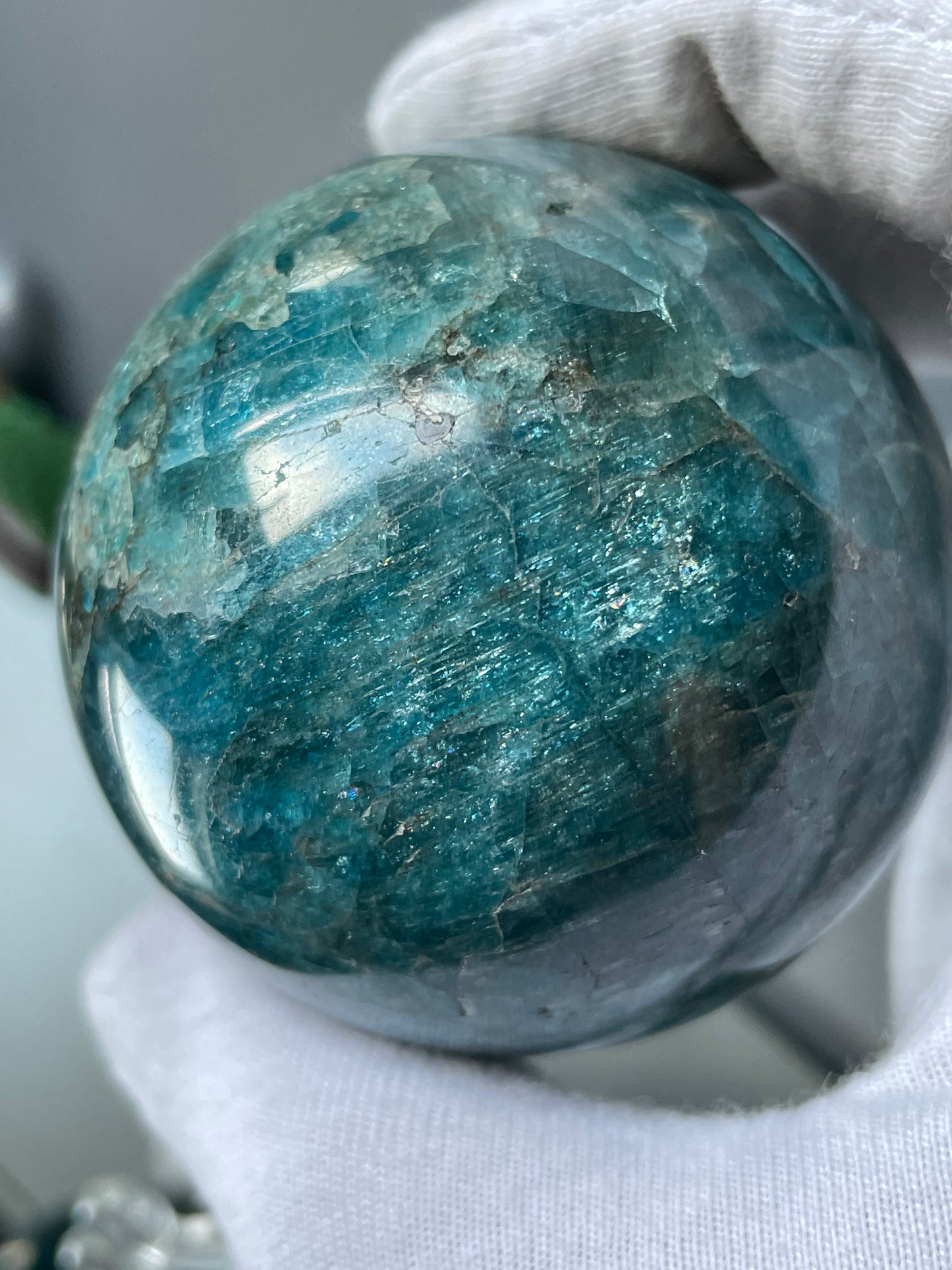 Blue Neon Apatite Asterism UV Gemstone Crystal Sphere (2)