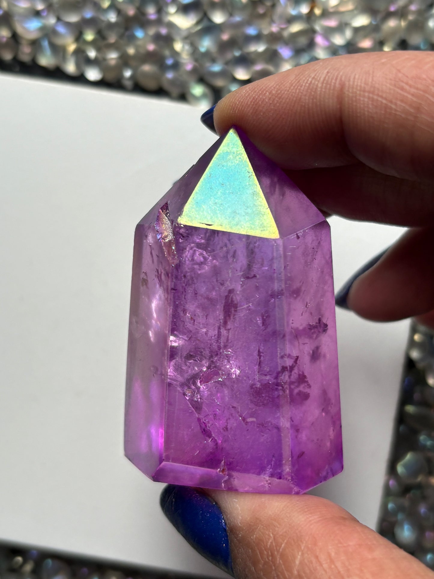 Purple Aura Quartz Crystal Gemstone Tower Point (B)