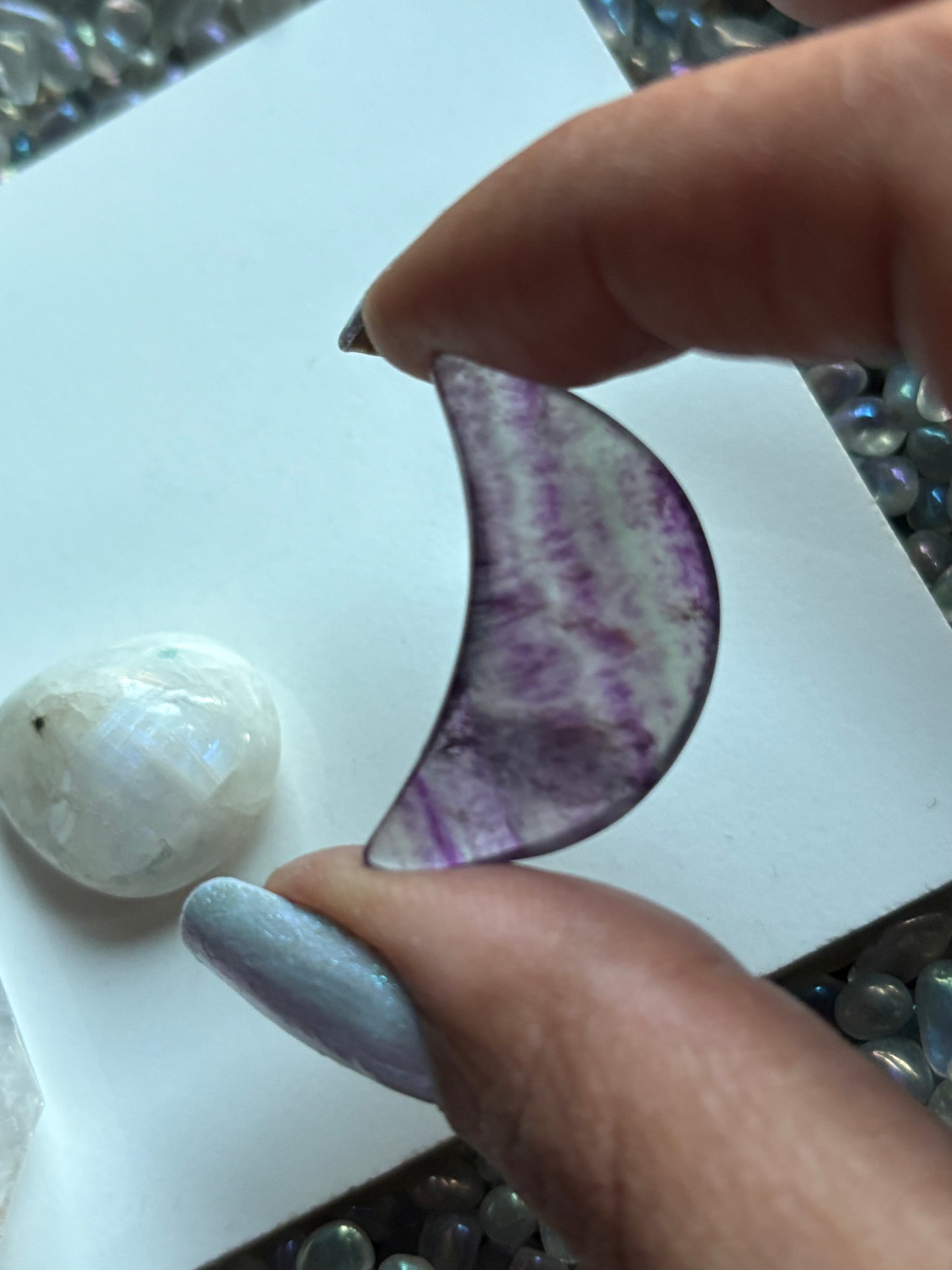 Fluorite Moon Aura Quartz & Rainbow Moonstone Crystal Gemstone Gift Pack - Moon Child (B)