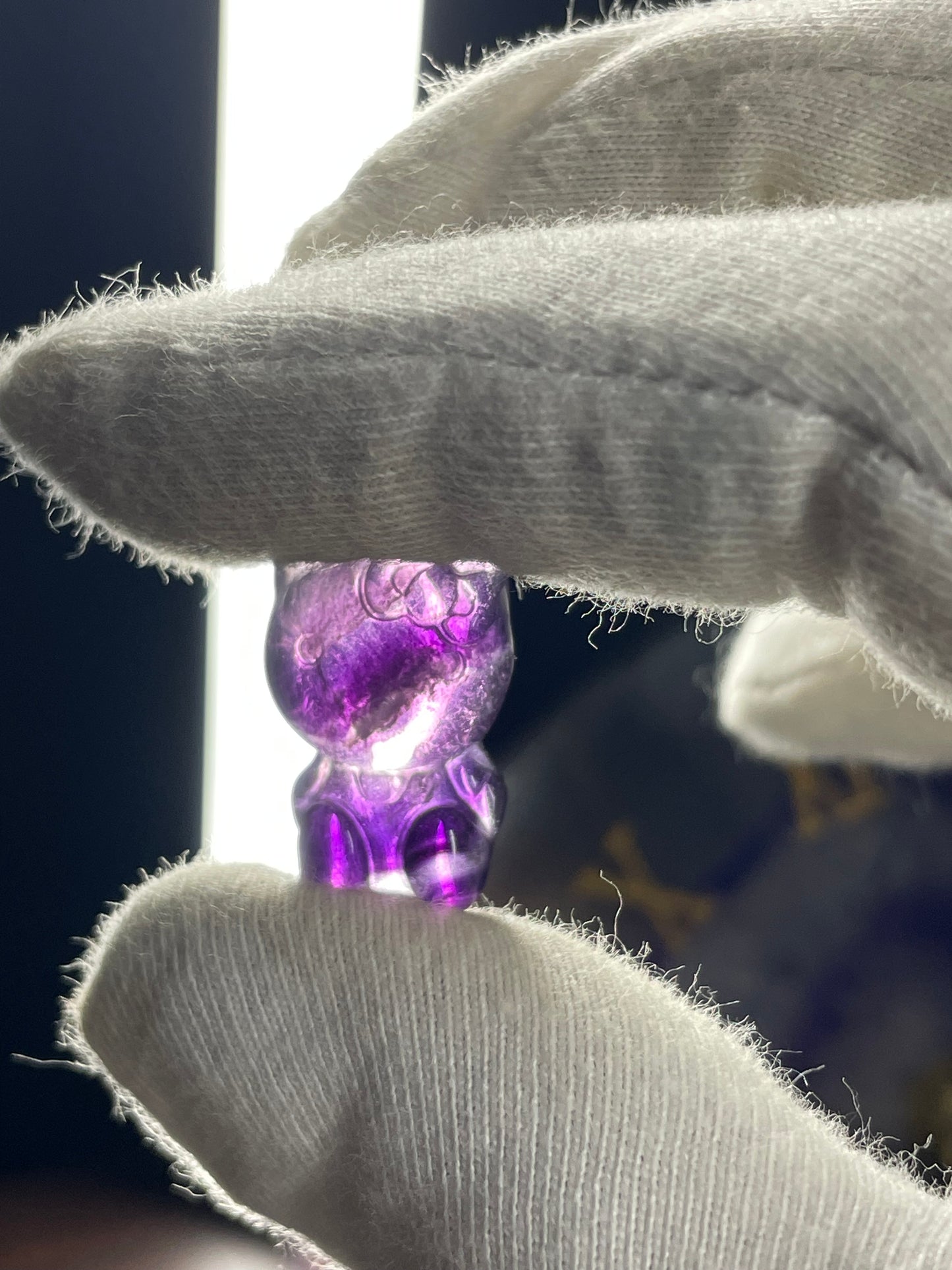 Fluorite Crystal Gemstone Hello Kitty Carving Silver Wire Wrap Necklace