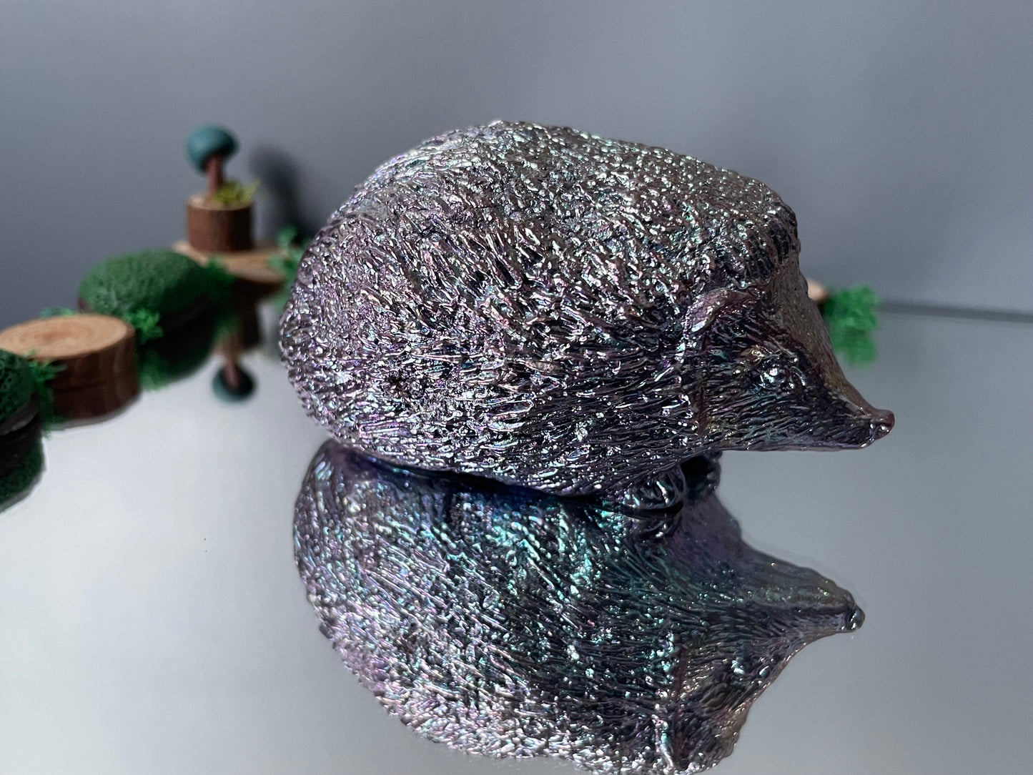 Purple Blue Bismuth Crystal Large Hedgehog Metal Art Sculpture