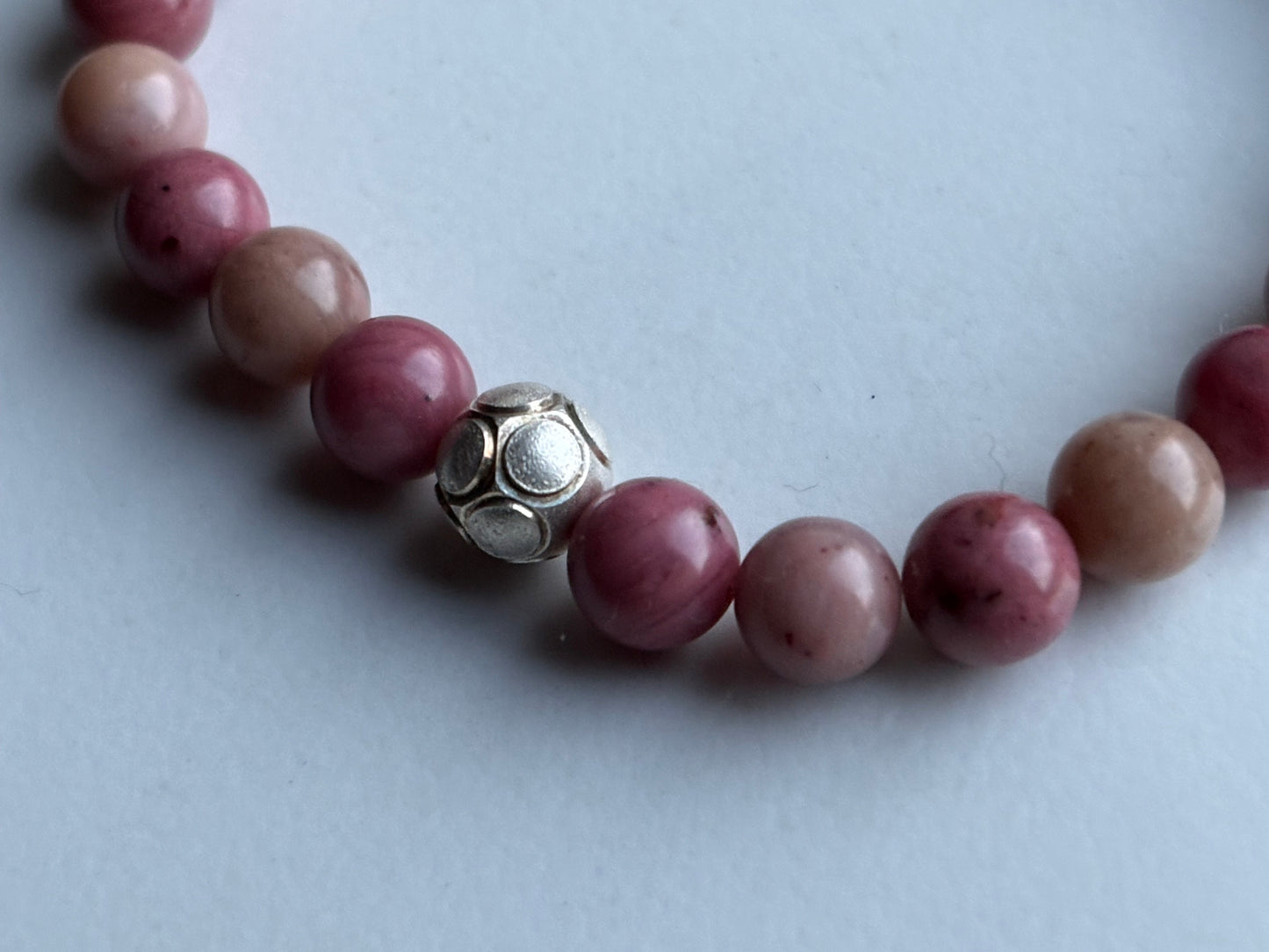 Rhodonite Crystal Gemstone Stretch Bracelet Sterling Silver