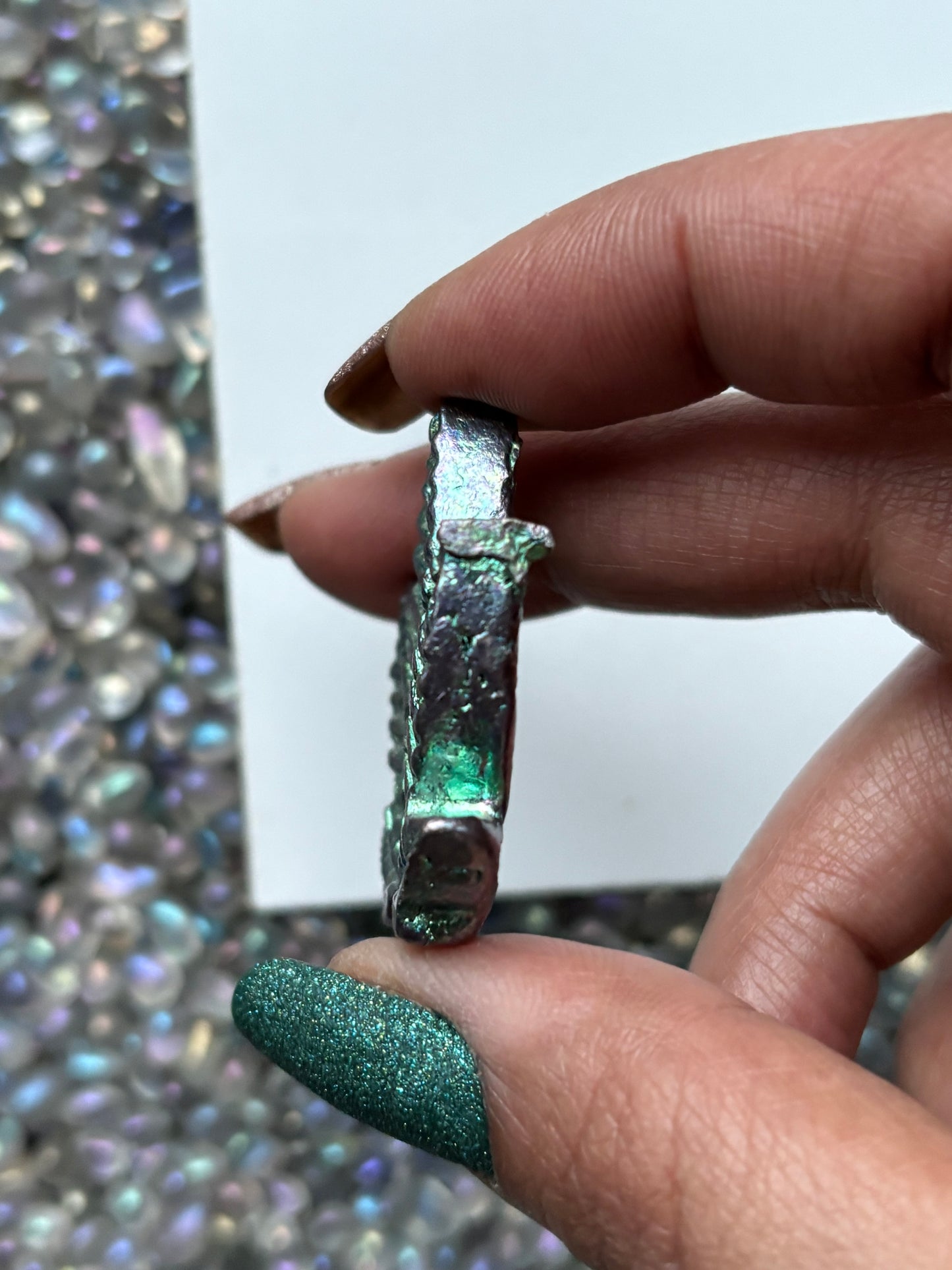 Teal Bismuth Crystal Pot Leaf Metal Art Sculpture