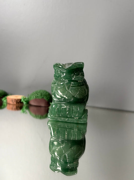 Green Aventurine Gemstone Crystal Animal Owl Carving