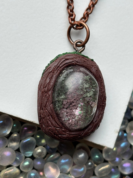 Rainbow Lodalite Garden Quartz Crystal Gemstone Oval Enchanted Forest Necklace (2)