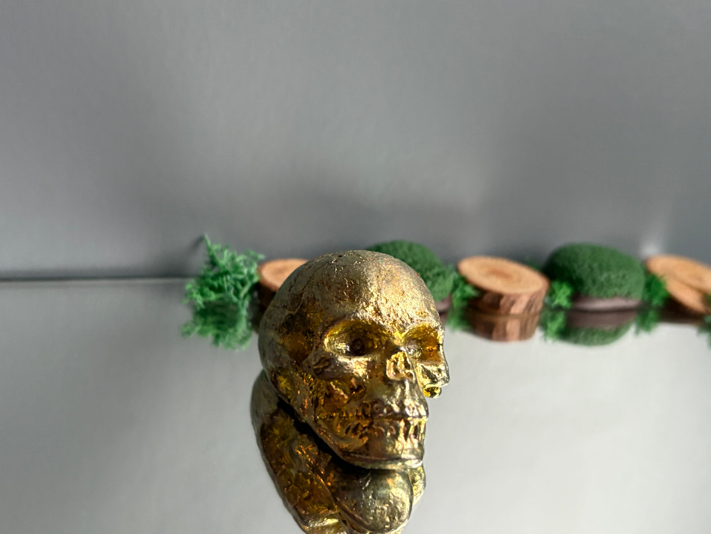 Gold Bismuth Crystal Small Skull Metal Sculpture
