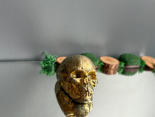 Gold Bismuth Crystal Small Skull Metal Sculpture