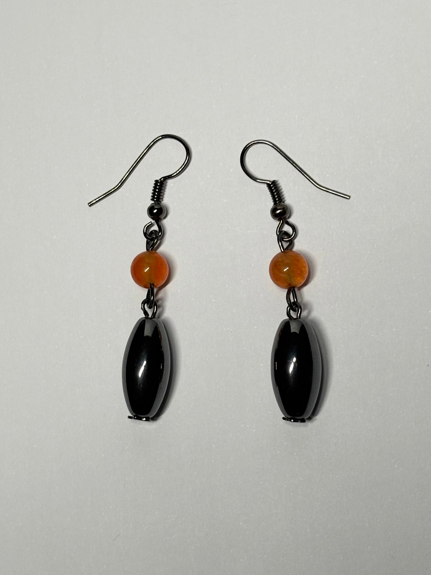 Orange Quartz & Hematite crystal gemstone earrings