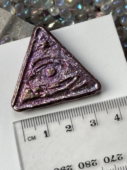 Pink Bismuth Crystal Illuminati Triangle Metal Art Sculpture