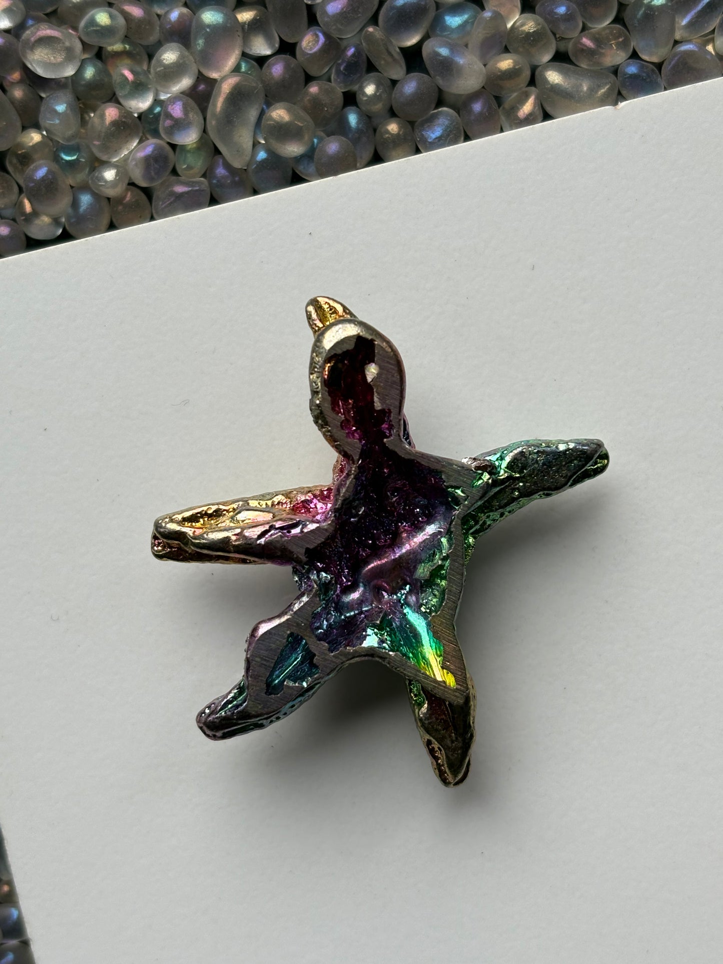 Rainbow Bismuth Crystal Small Starfish Metal Art Sculpture