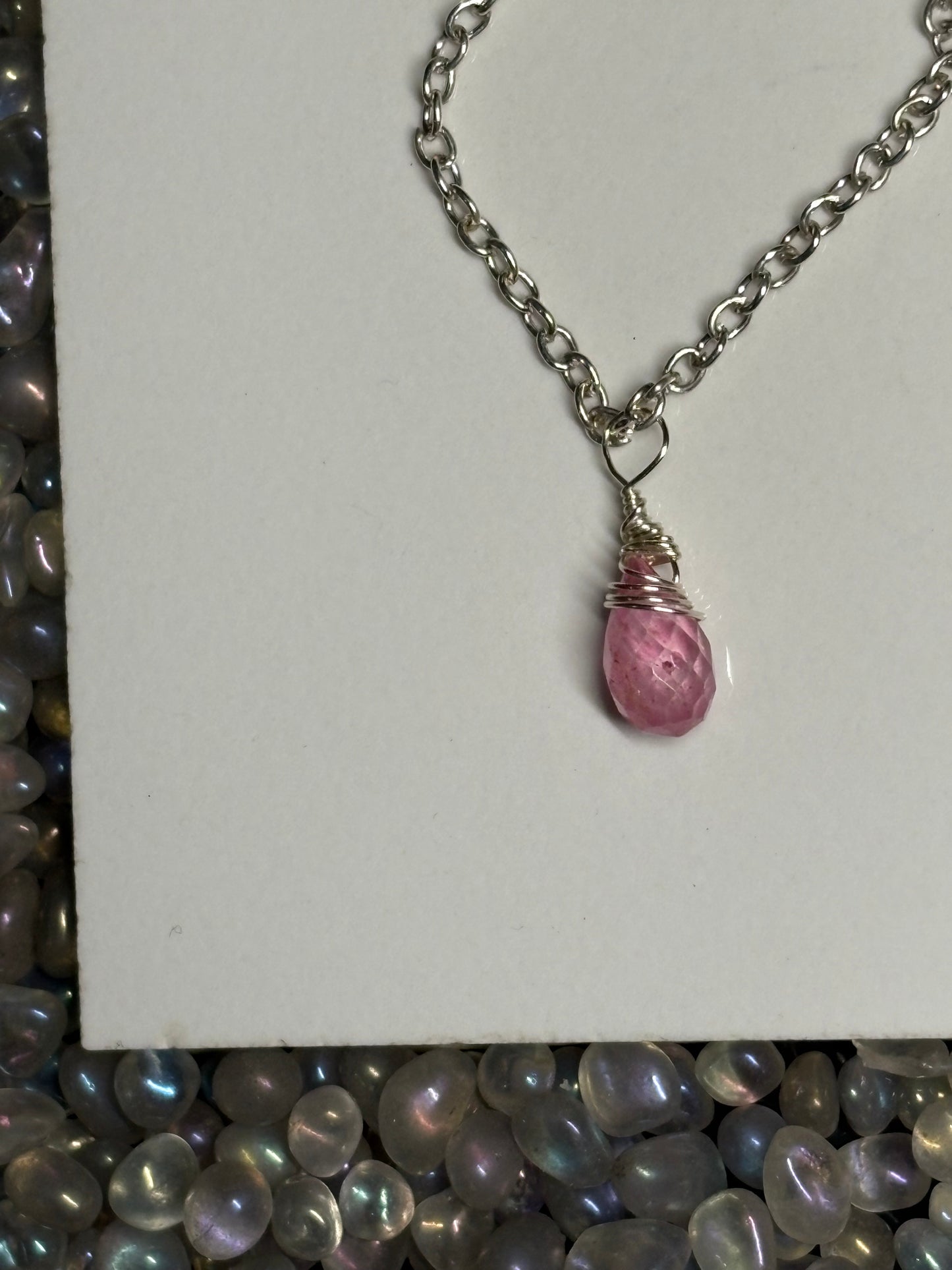 Pink Topaz Briolette Cut Drop Crystal Gemstone Silver Necklace (Certified) (1)