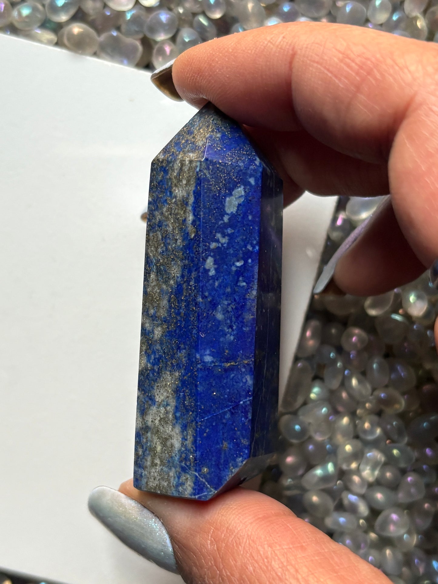 Lapis Lazuli Gemstone Crystal Tower Point (4) - UV REACTIVE