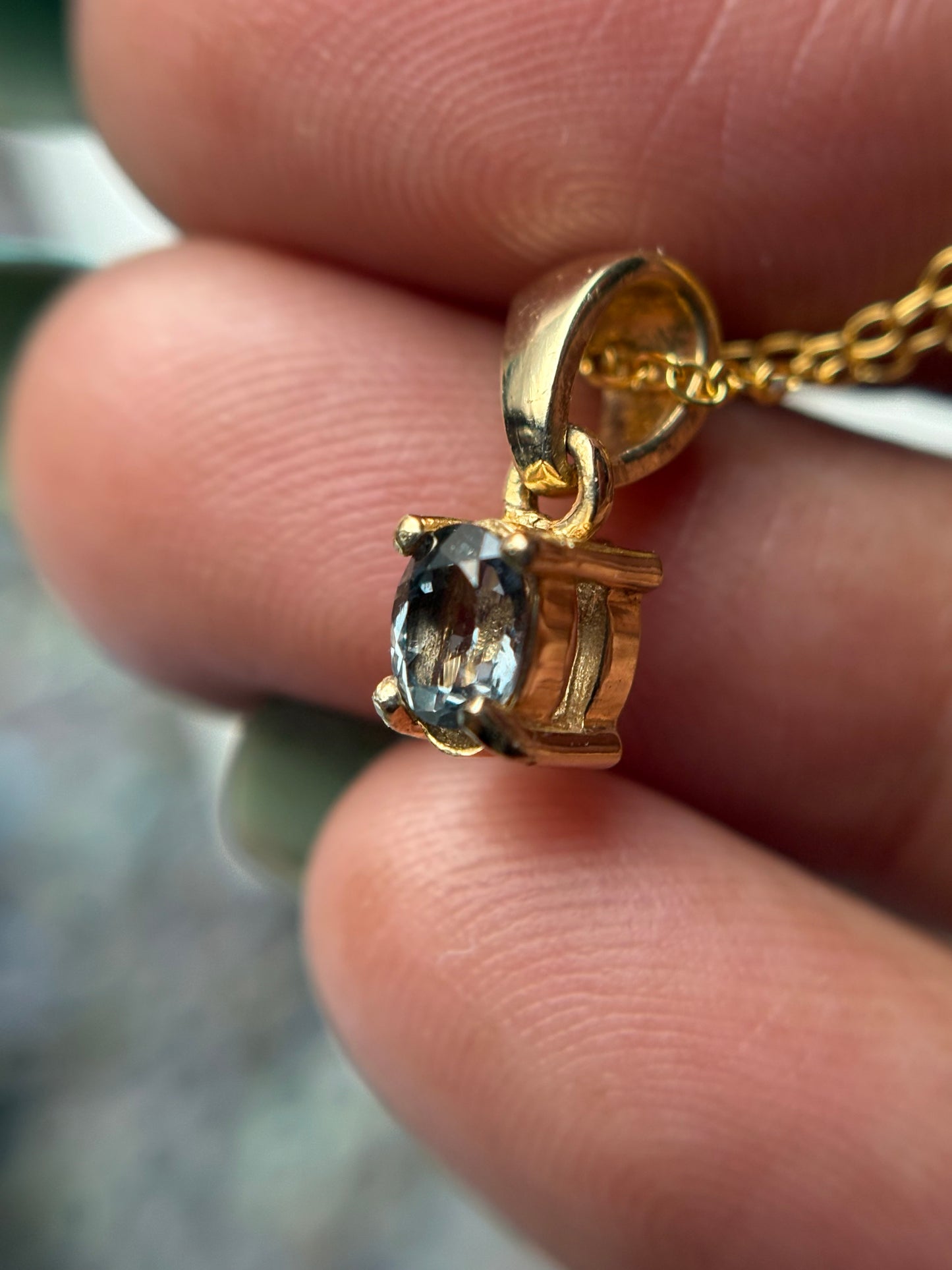 Grey Blue Spinel Oval Gemstone Gold 925 Sterling Silver Necklace
