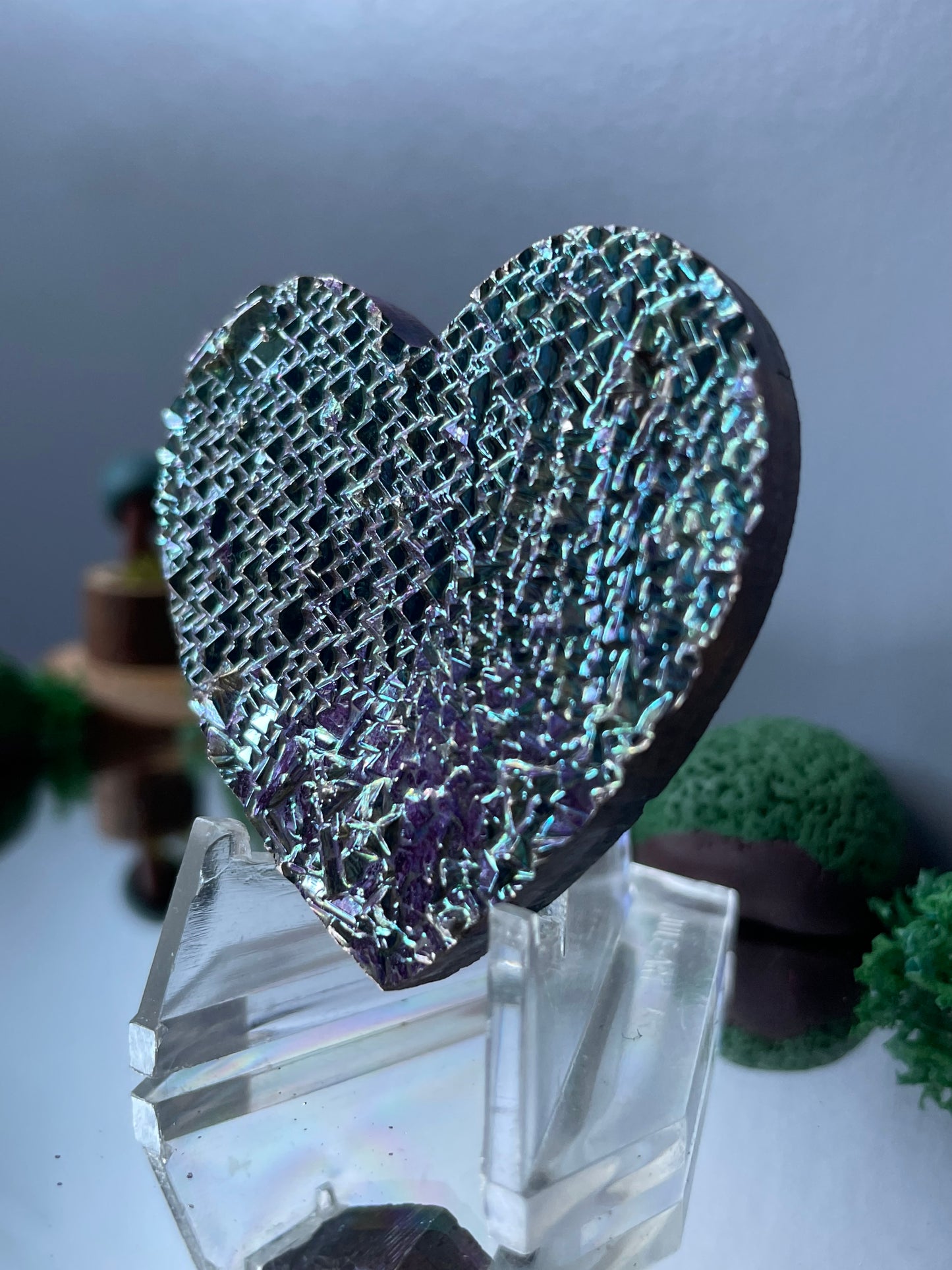 Purple Blue Bismuth Crystal Heart Cut Out Metal Art