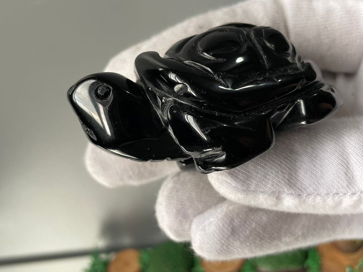 Black Obsidian Gemstone Crystal Turtle Animal Carving Large