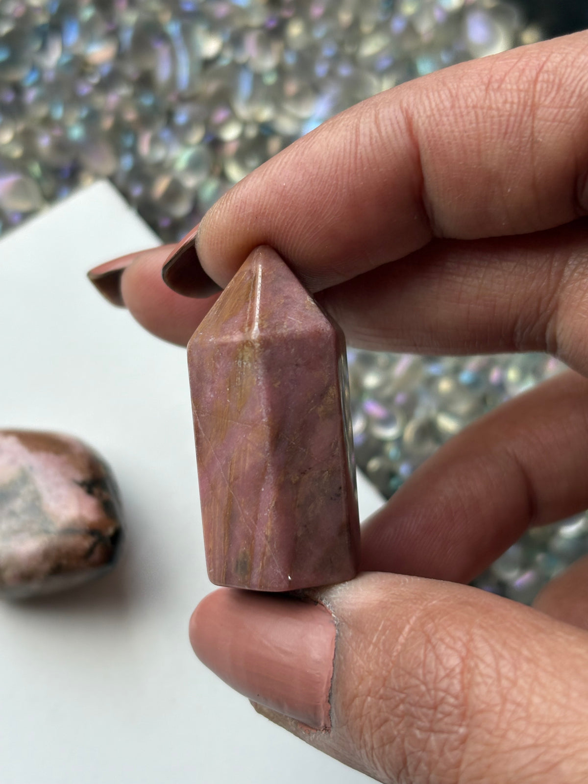 Rhodonite Gemstone Crystal Mini Point Tower & Tumbled Stone - Gift Set (1)