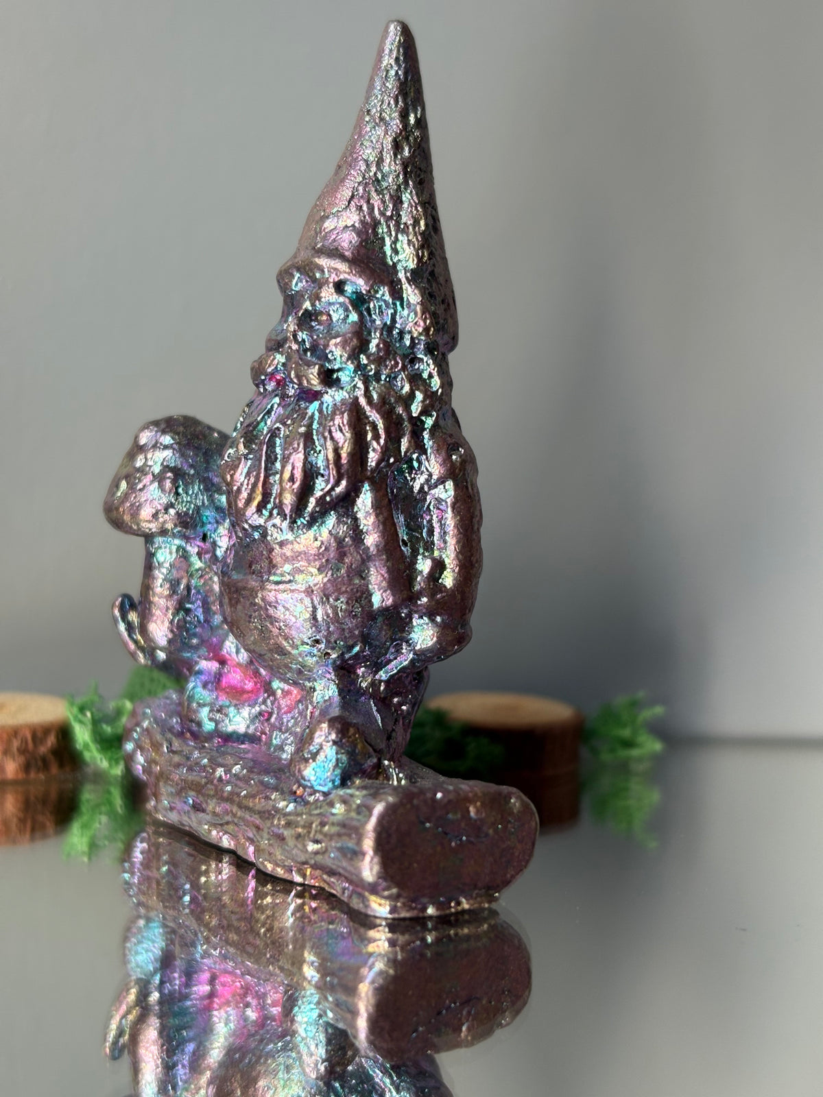 Purple Blue Bismuth Crystal Gnome Metal Art Sculpture