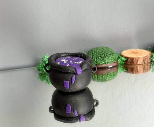 Purple Silver Leaf Cauldron Clay Art Sphere Holder