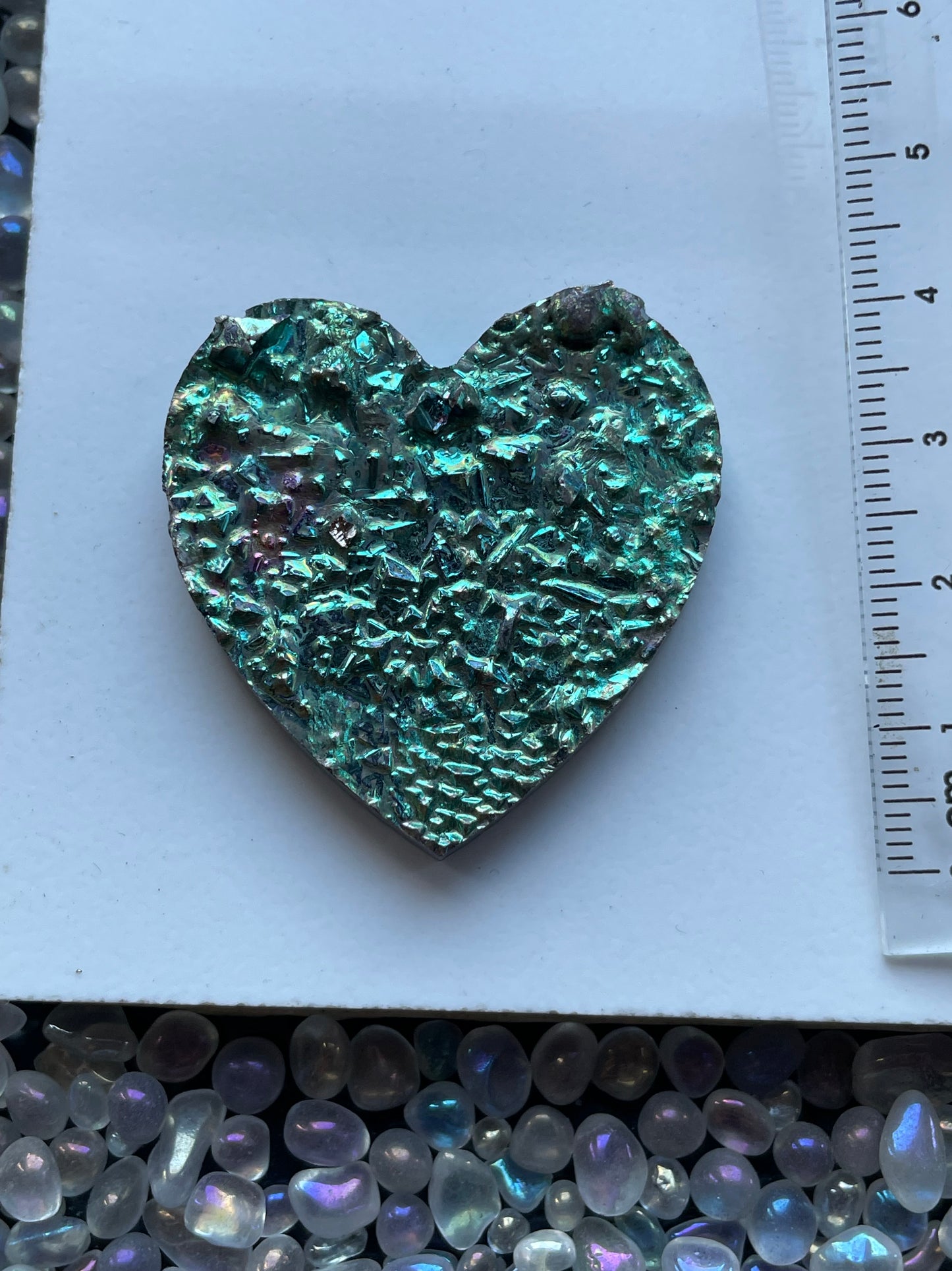 Teal Bismuth Crystal Heart Cut Out Metal Art