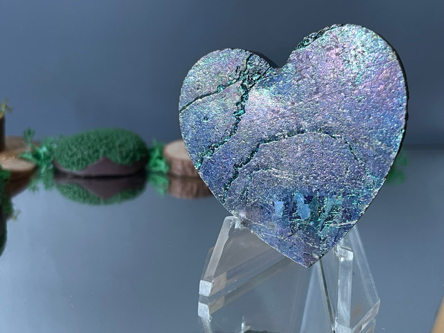 Teal Bismuth Crystal Heart Cut Out Metal Art