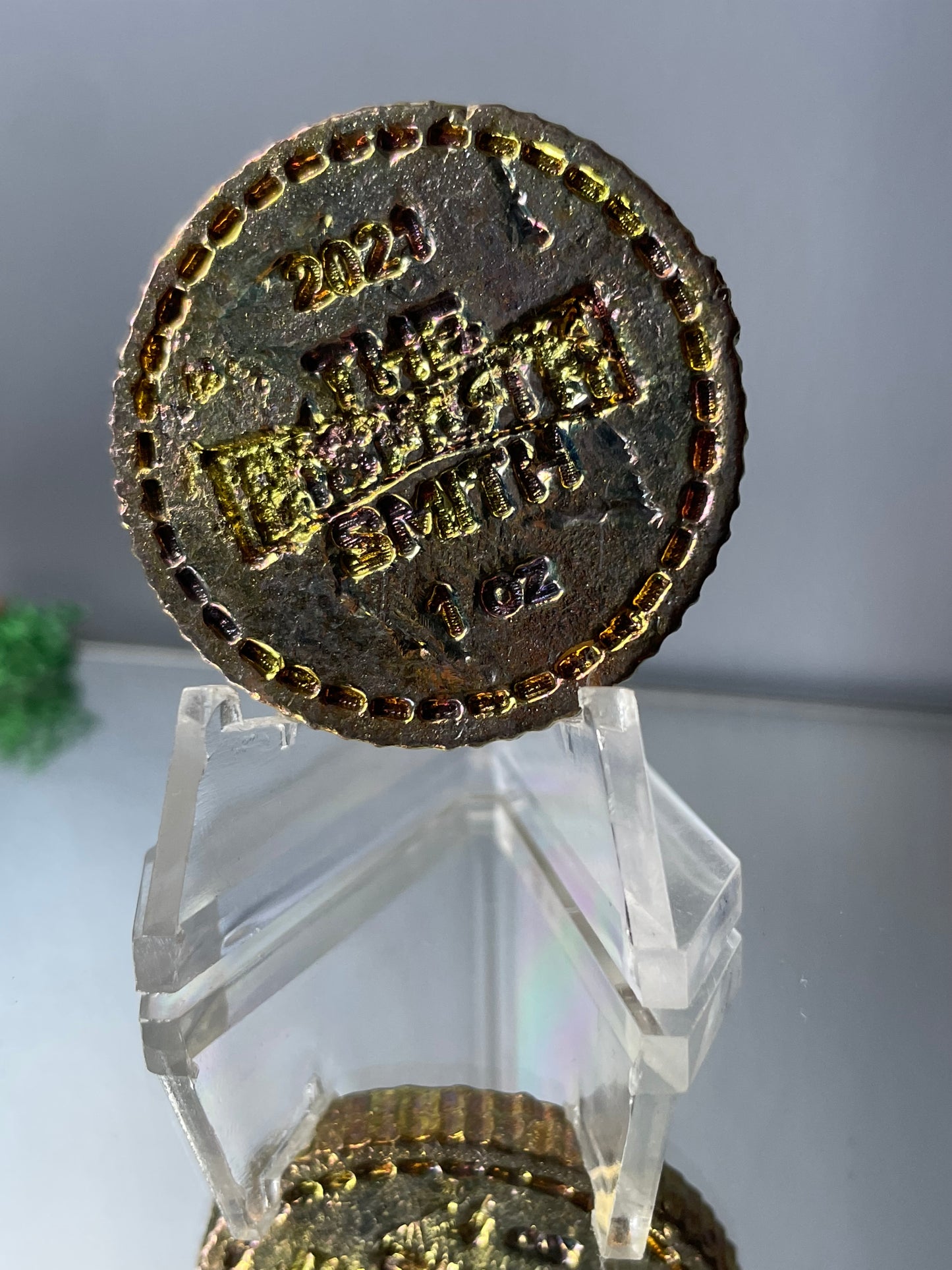 Gold Bismuth Crystal Om Coin Metal Art Sculpture