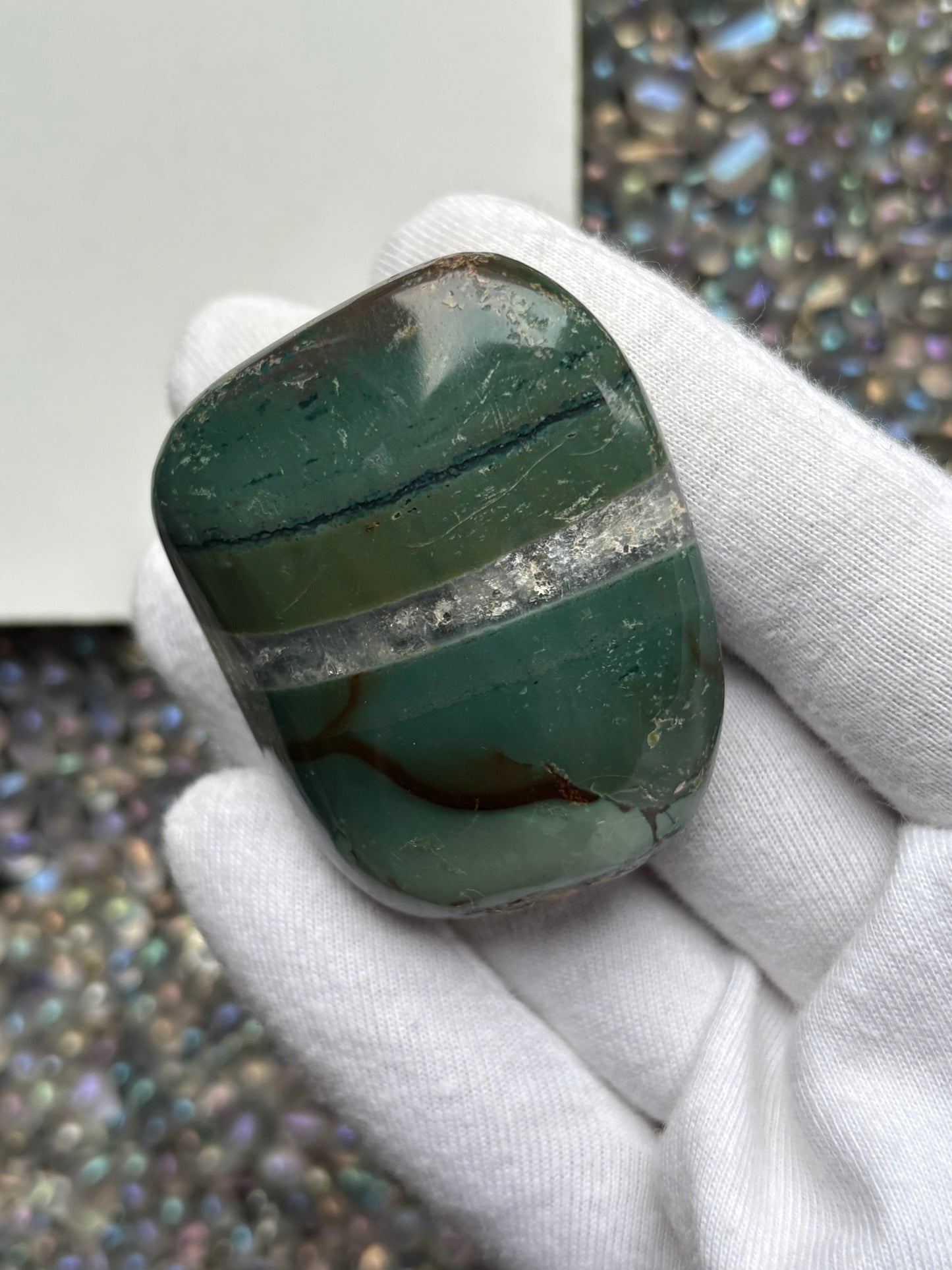 Teal Ocean Jasper Quartz Crystal Gemstone Palm Stone