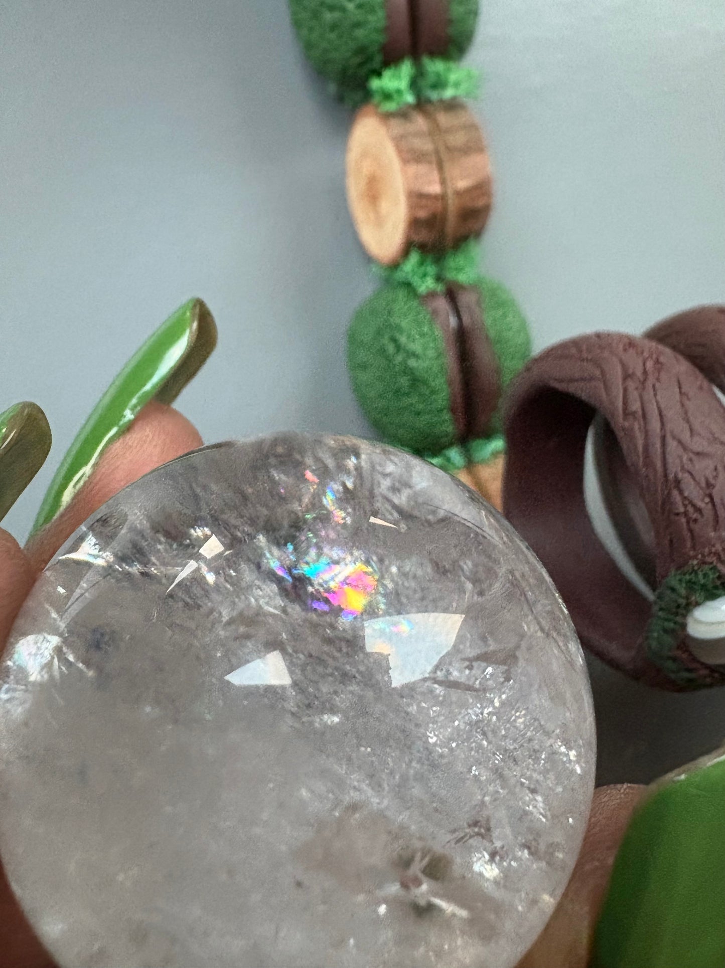 Rainbow Quartz Crystal Gemstone Sphere Clay Agate Ring Holder Gift Set