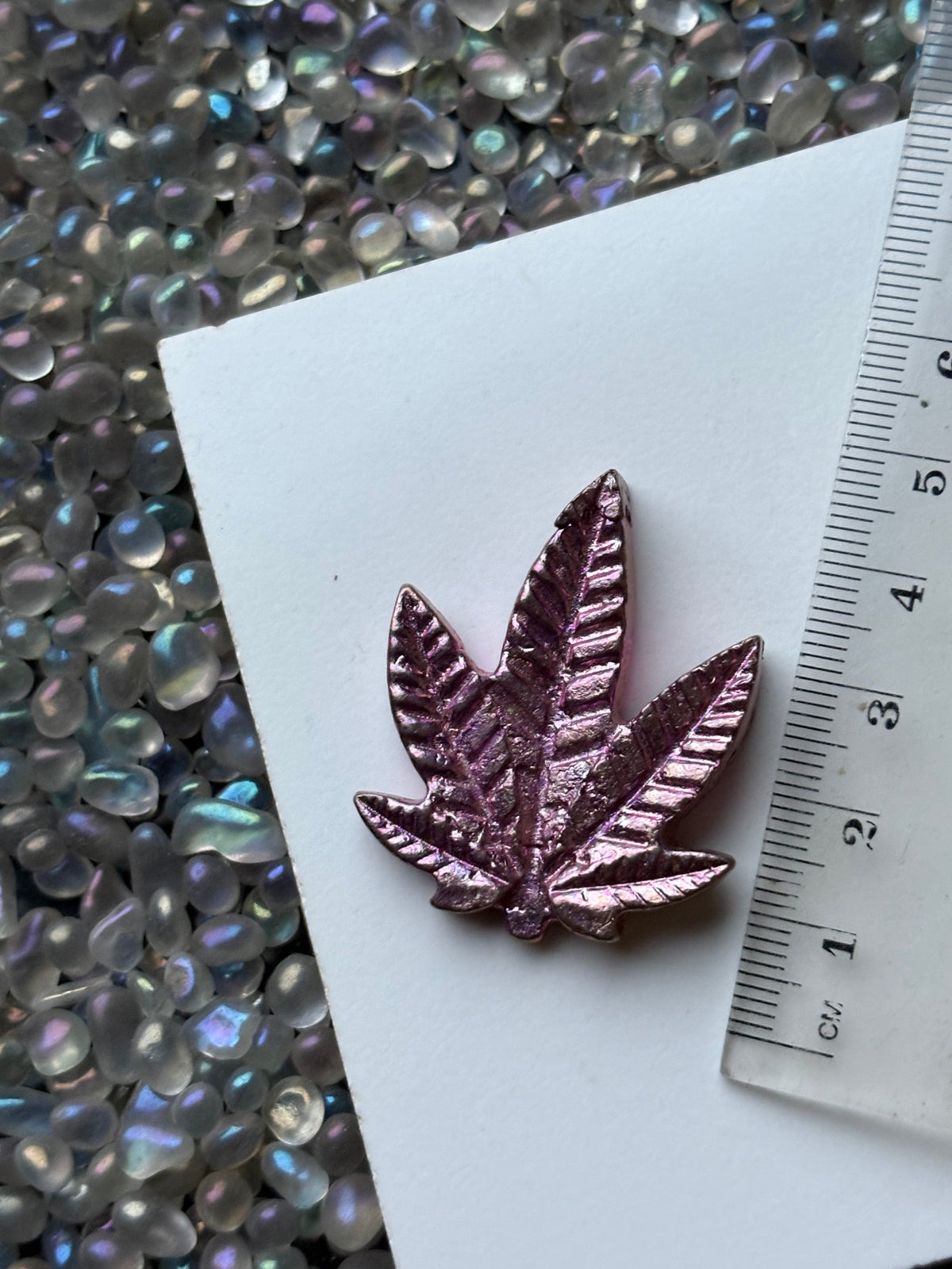 Pink Bismuth Crystal Pot Leaf Metal Art Sculpture