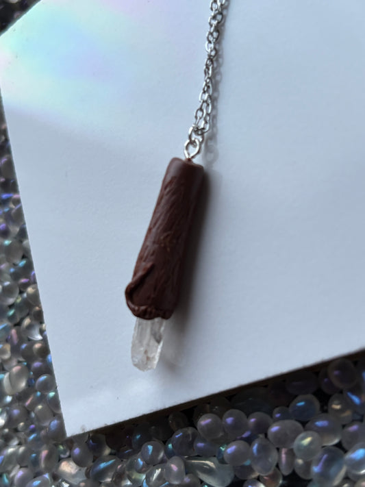 Scottish Quartz Crystal Gemstone Clay Wooden Wand Necklace (5)