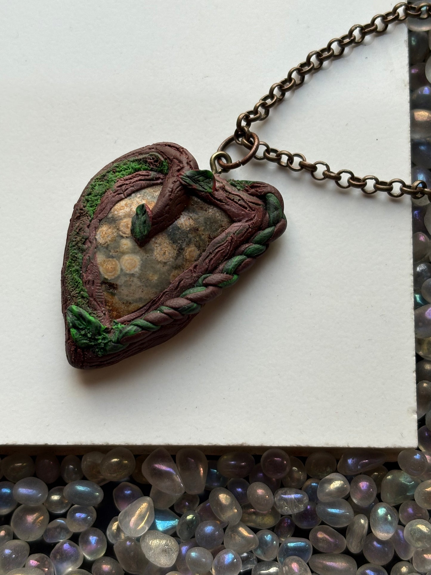 Ocean Jasper Gemstone Crystal Enchanted Forest Necklace (1)