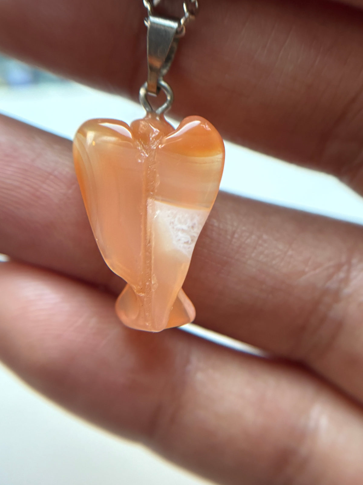 Carnelian Agate Crystal Gemstone Angel Carving Necklace