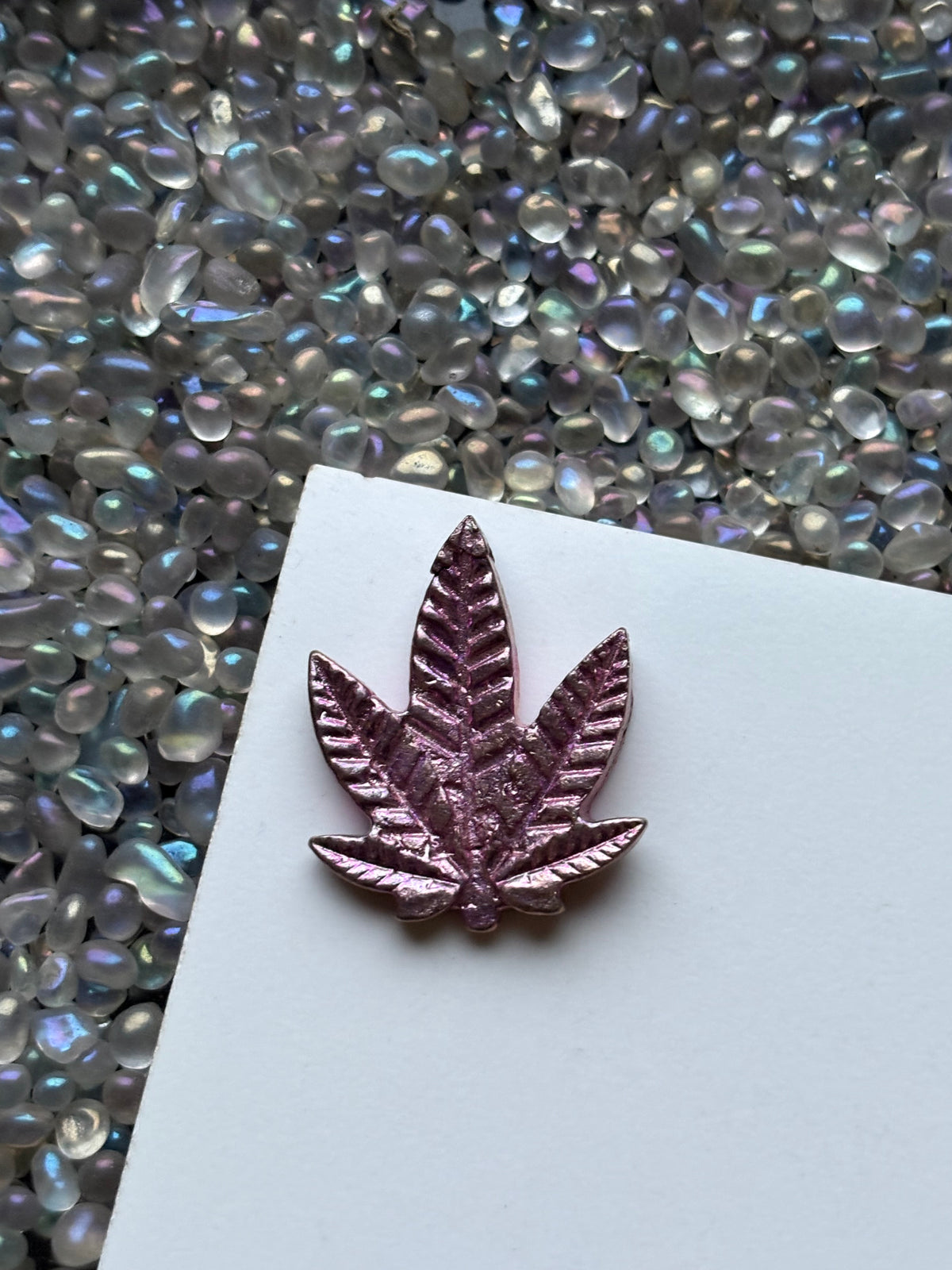Pink Bismuth Crystal Pot Leaf Metal Art Sculpture