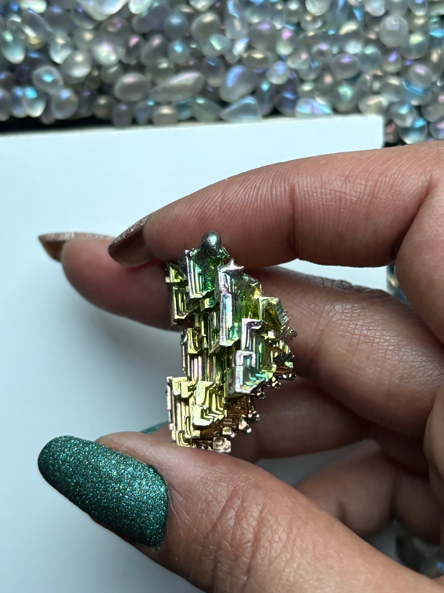 Teal Peach Bismuth Crystal Specimen - Small