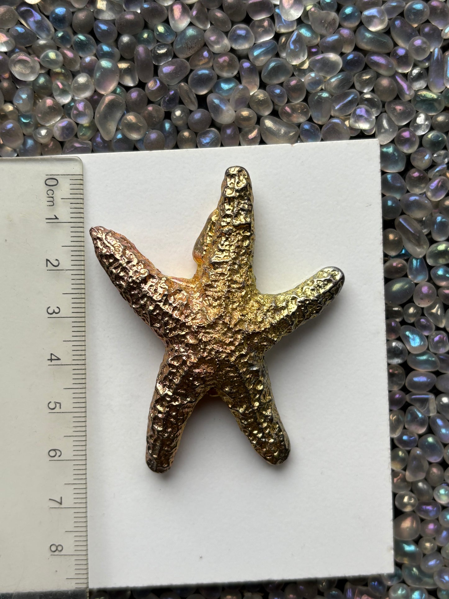 Gold Peach Bismuth Crystal Large Starfish Metal Art Sculpture