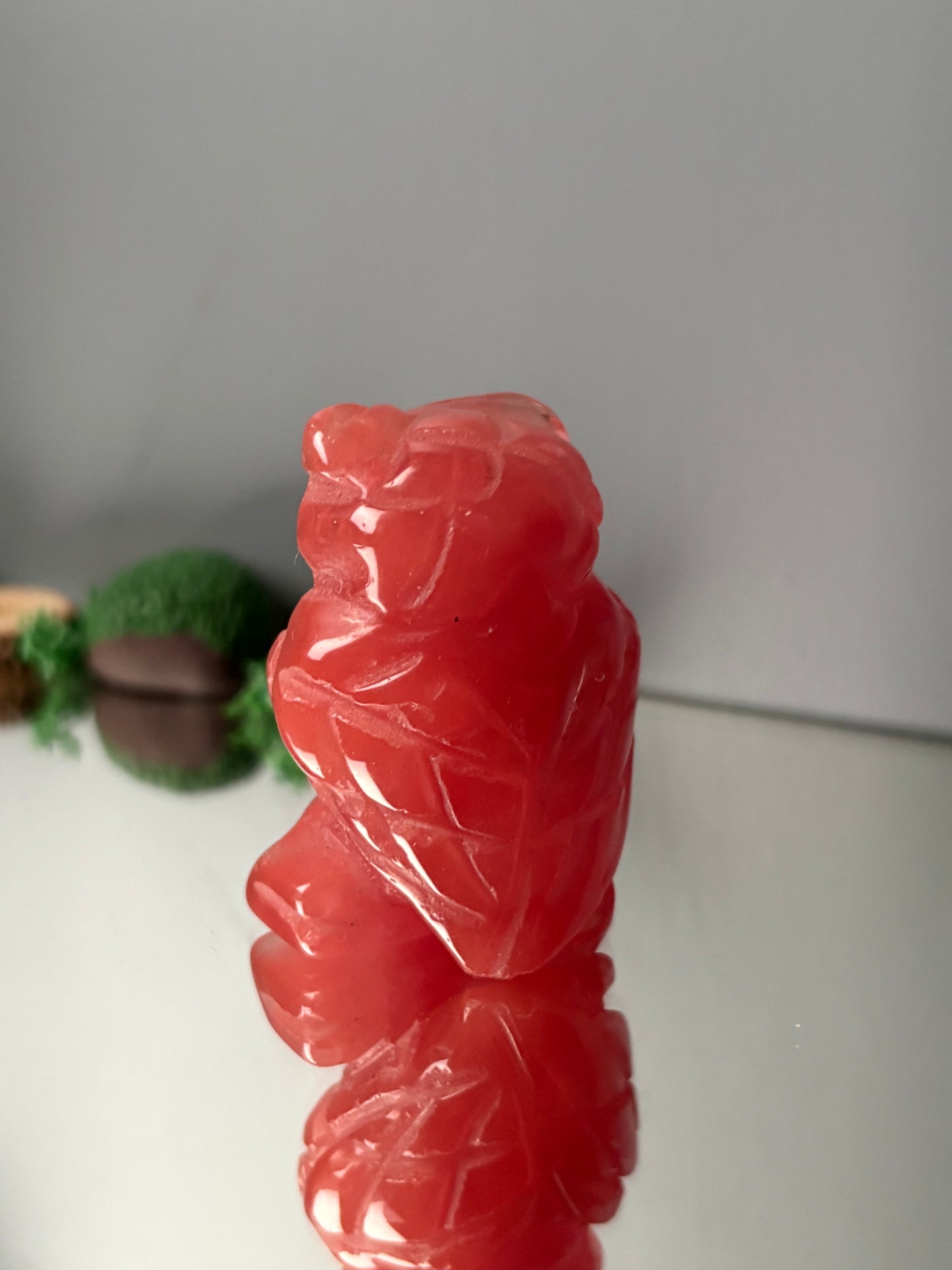 Cherry Quartz Gemstone Crystal Animal Owl Carving