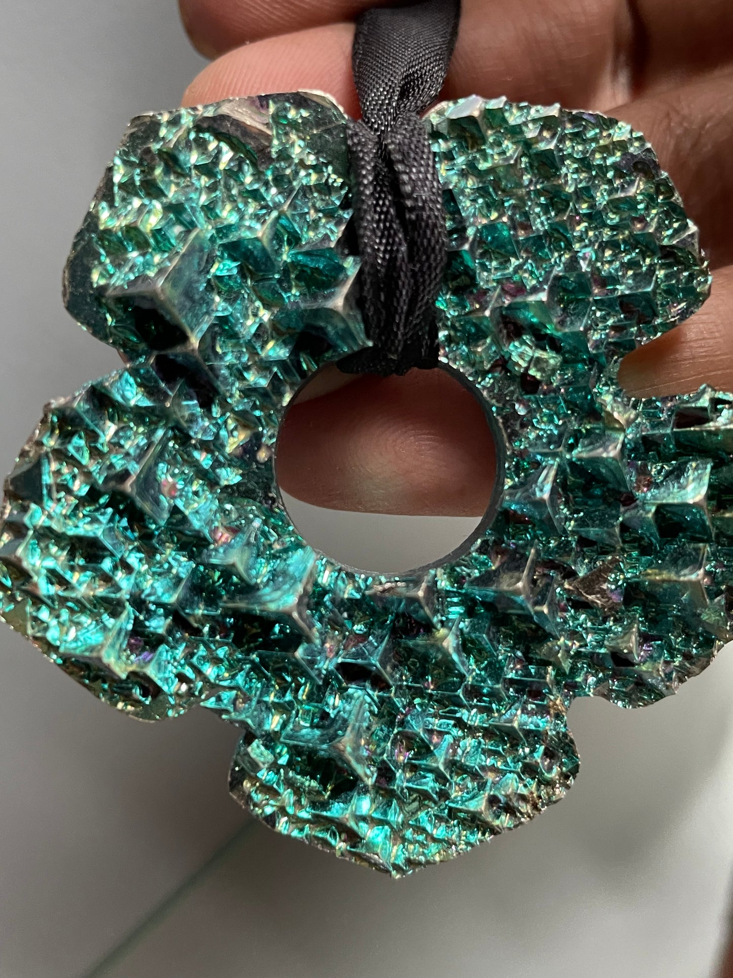 Teal Blue Bismuth Crystal Oversized Hippie Flower Cut Out Wall Hanging