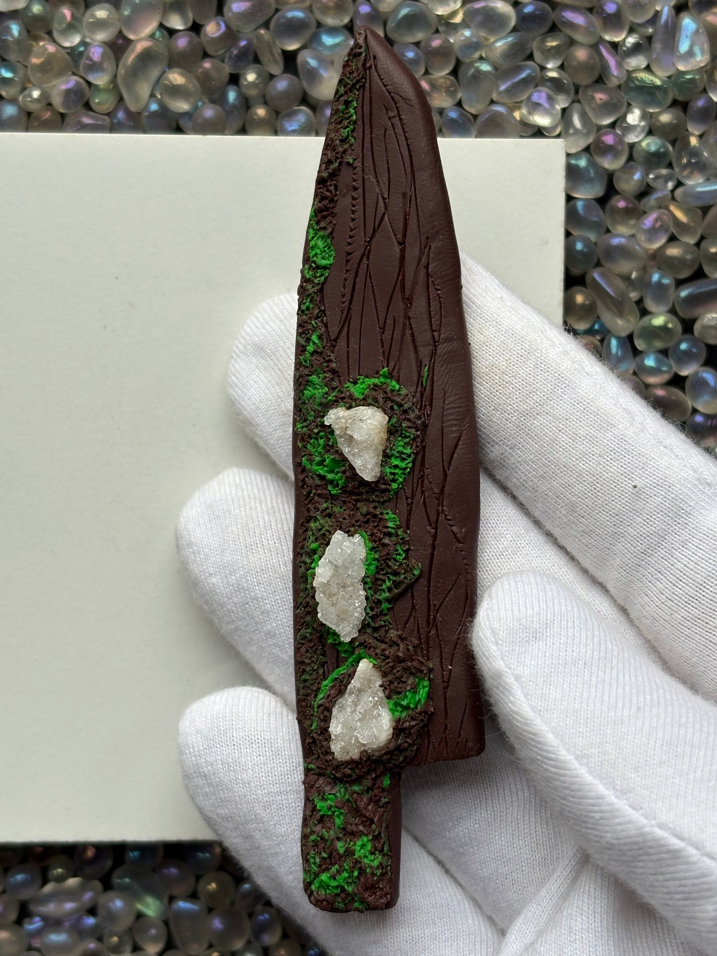 Druzy Quartz Crystal Gemstone Enchanted Forest Wooden Clay Knife