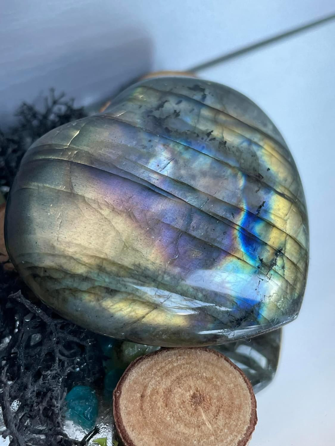 Rainbow Labradorite Crystal Gemstone Heart Carving