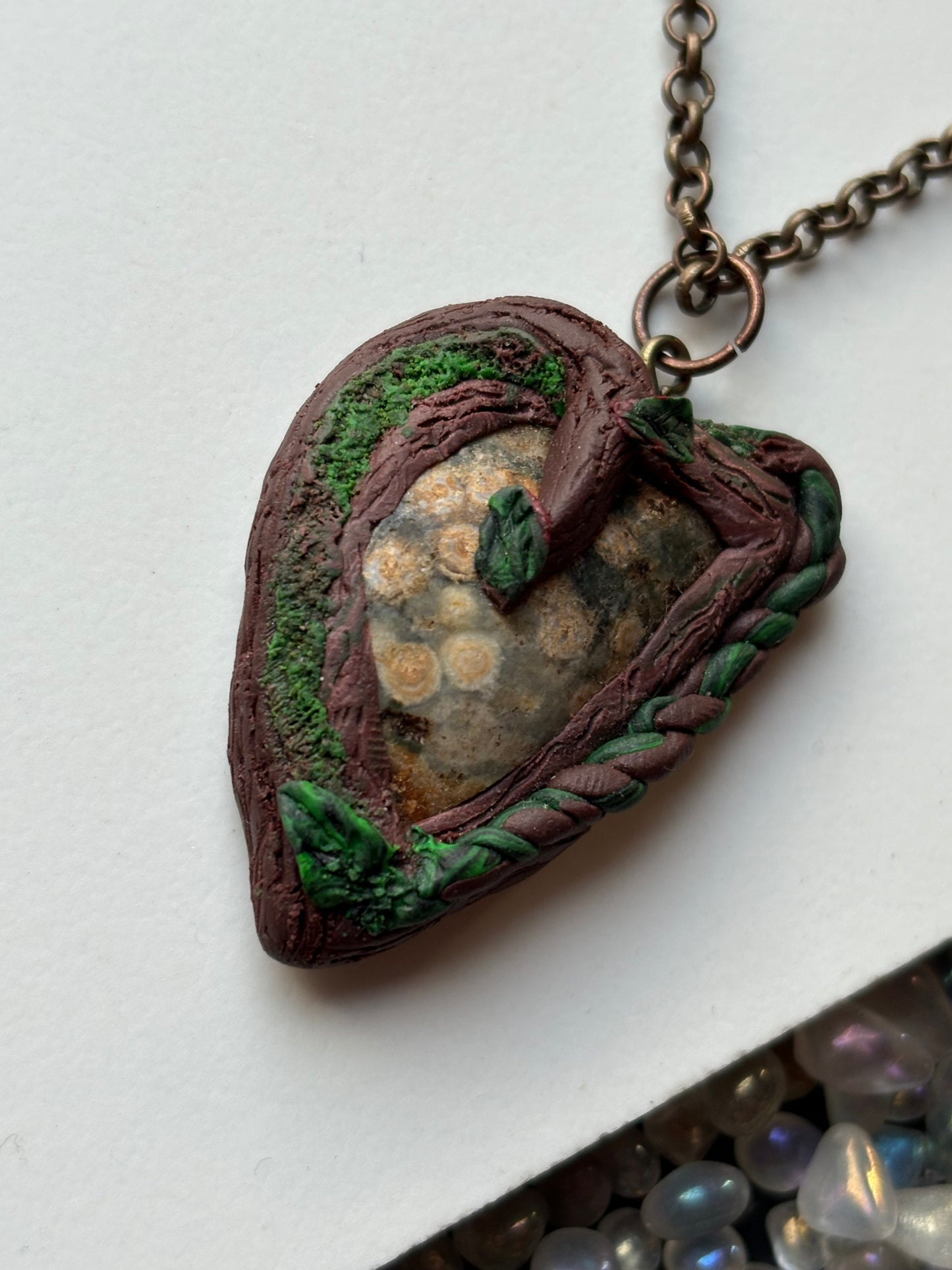 Ocean Jasper Gemstone Crystal Enchanted Forest Necklace (1)