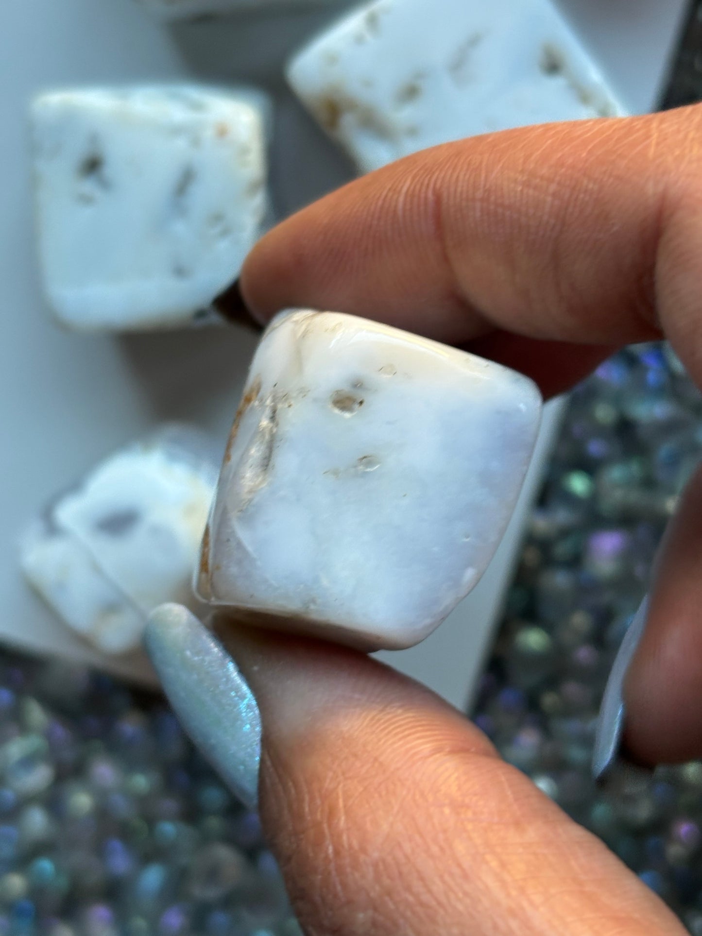 White Chalcedony Tumbled Cube Gemstone Crystal - Large