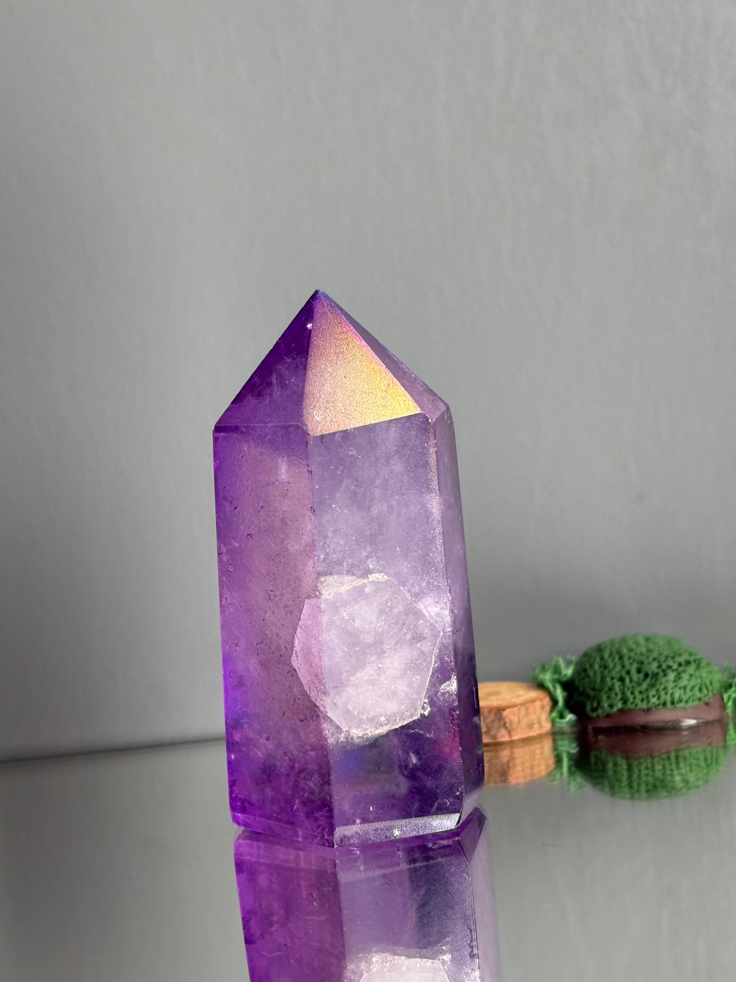 Purple Aura Quartz Crystal Gemstone Tower Point (C)