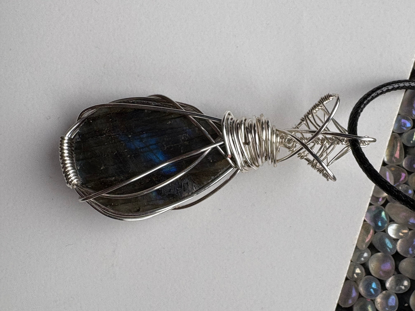 Blue Labradorite Crystal Gemstone Silver Wire Necklace