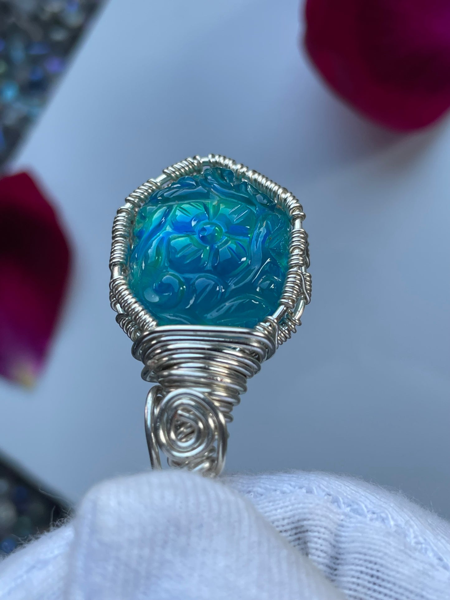 Carved Aurora Opal Doublet Crystal Gemstone - Wire Wrapped Necklace