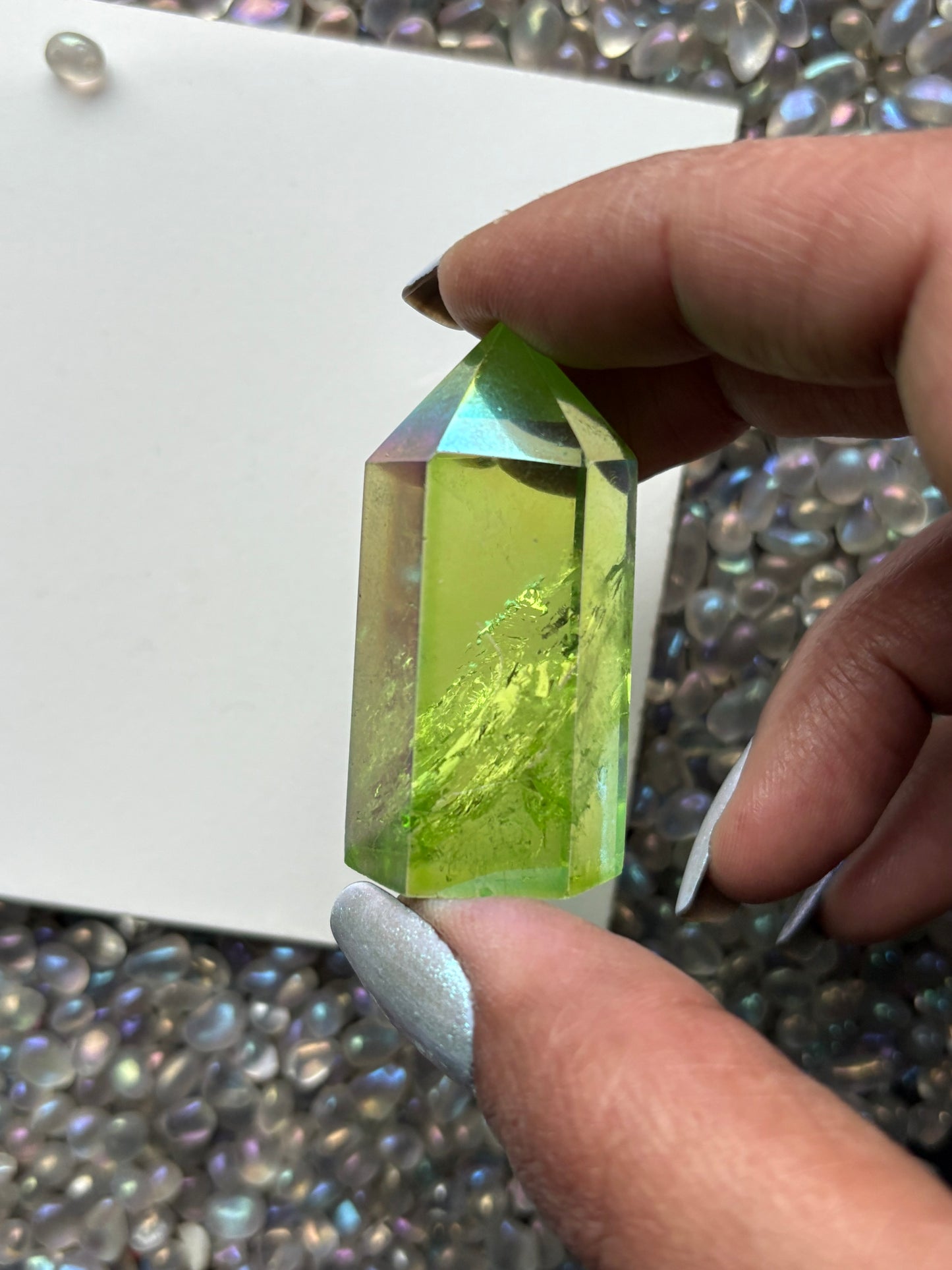Apple Green Aura Quartz Crystal Gemstone Tower Point (1)