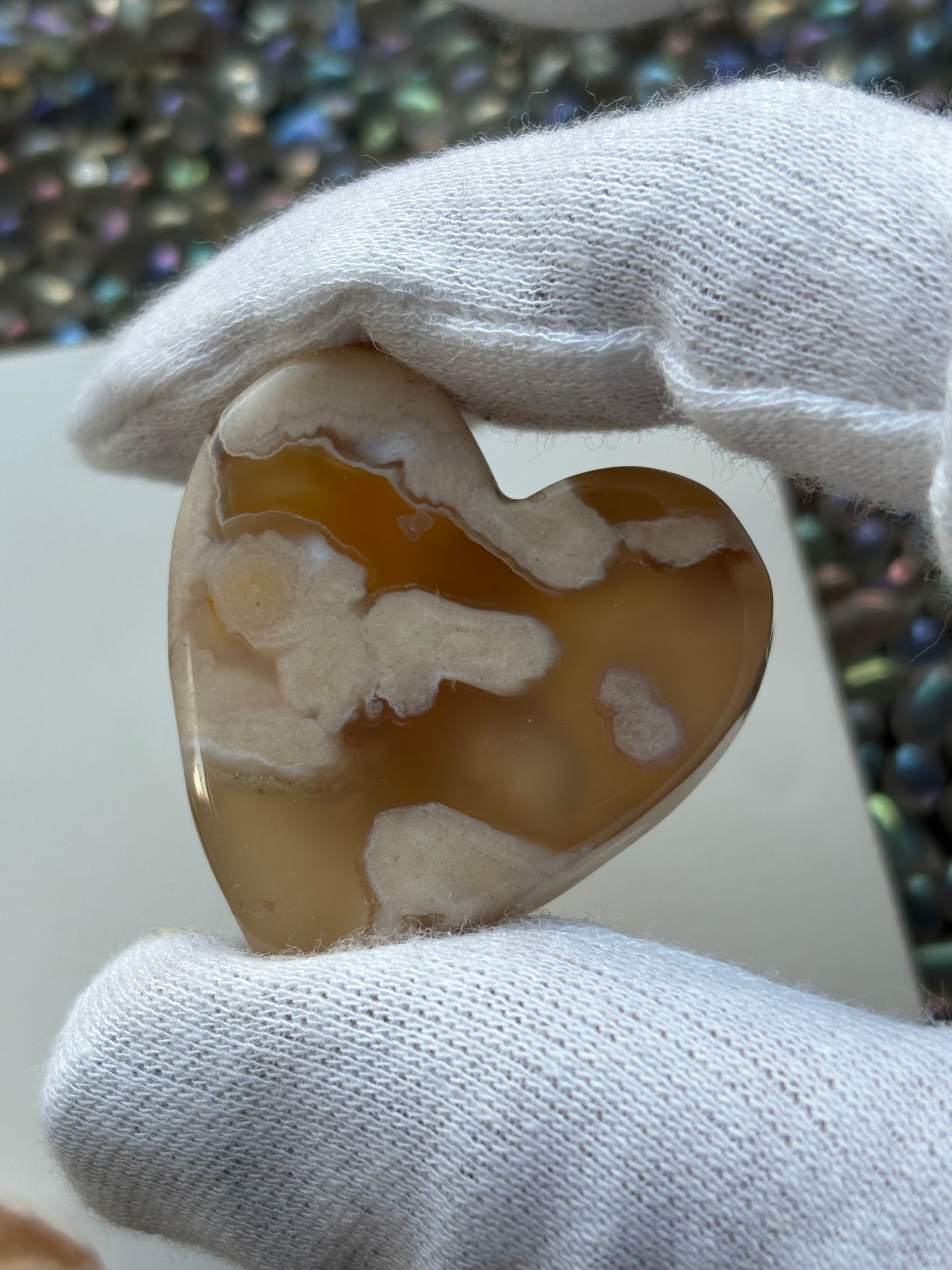 Flower Cherry Blossom Agate Gemstone Crystal Set - Mini Mushroom Tumbled Stone & Heart