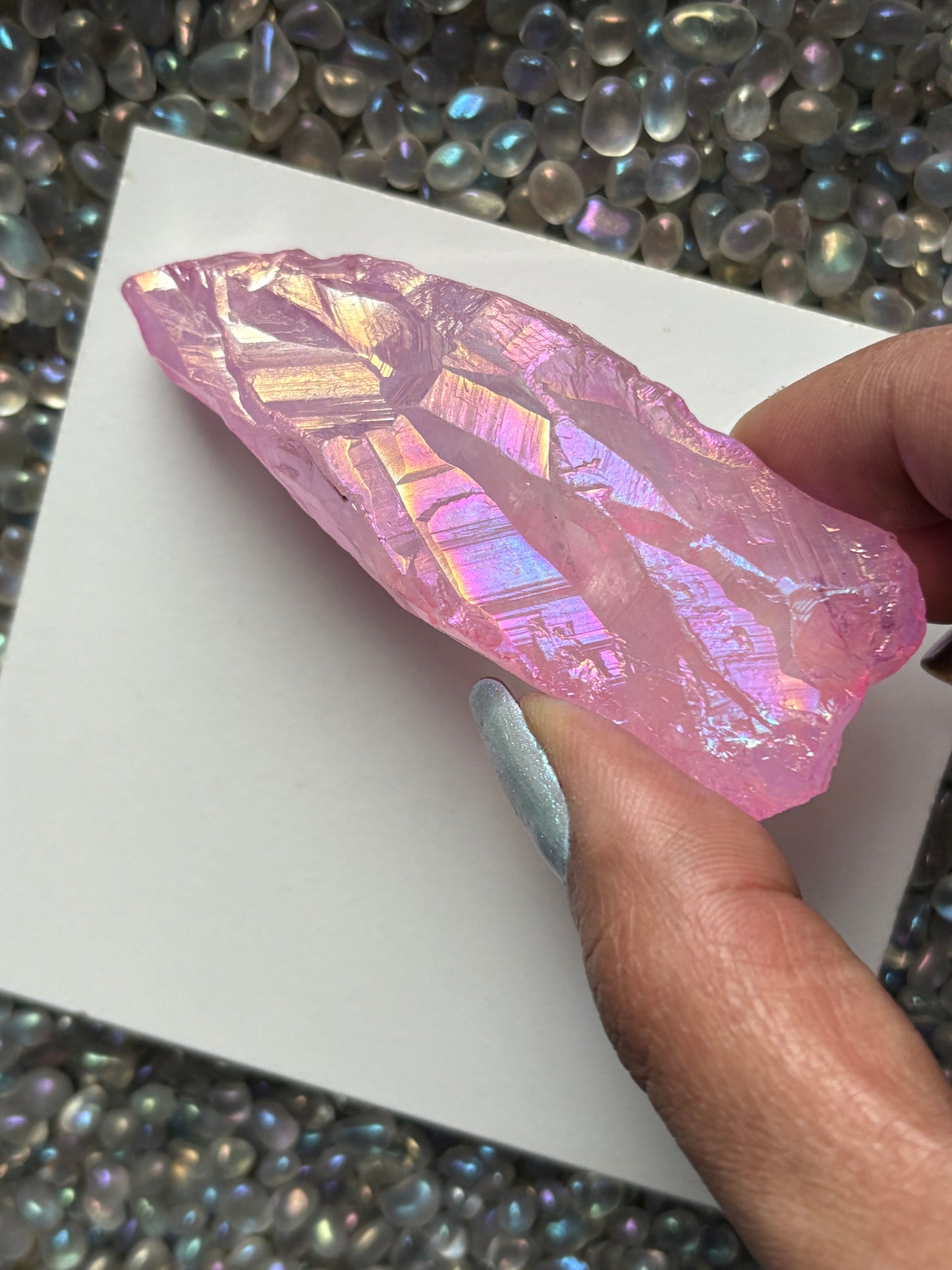 Pink Aura Quartz Rough Gemstone Crystal Unicorn Tear - Large