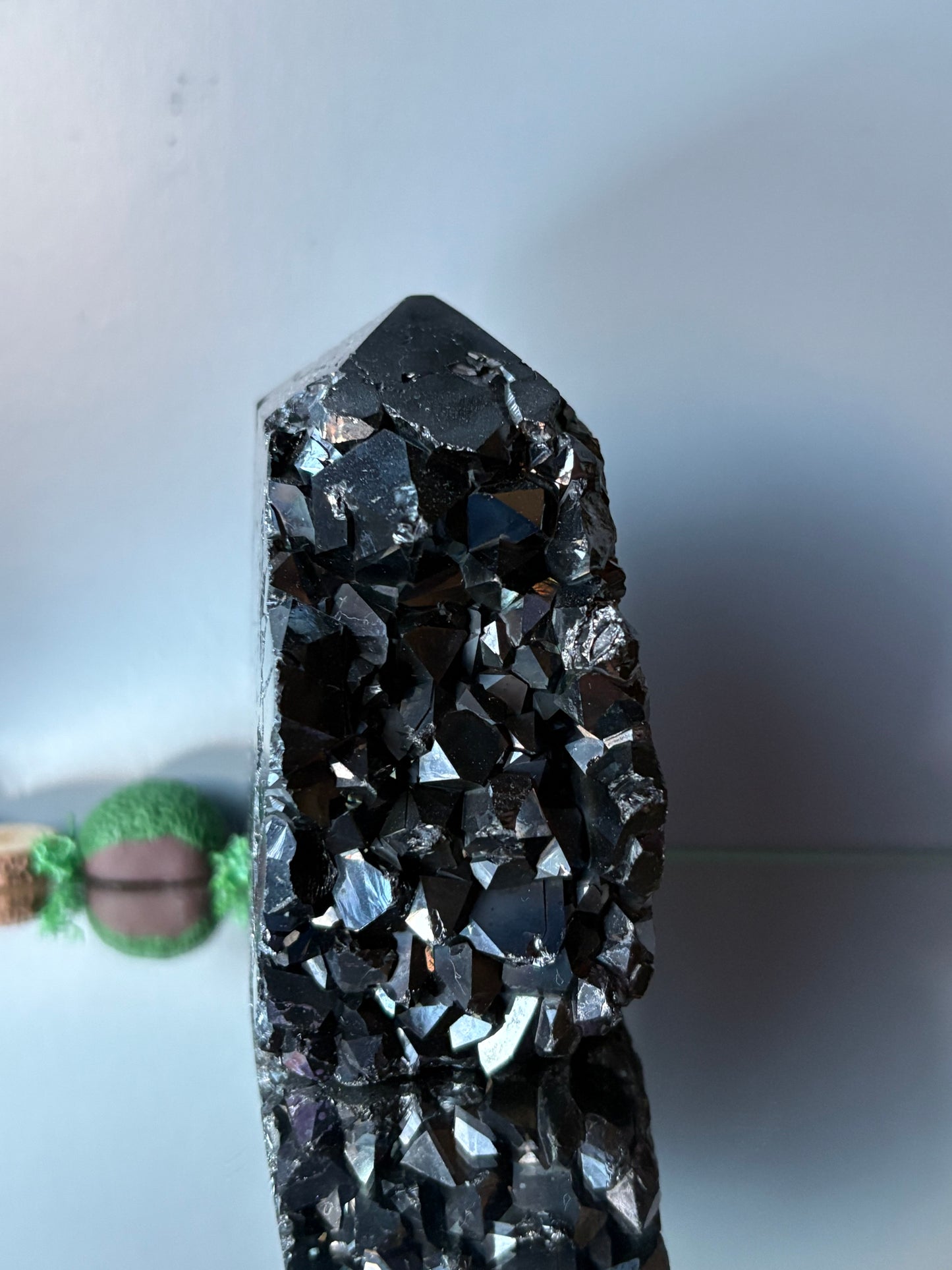 Black Aura Coated Amethyst Gemstone Crystal Cluster Tower Chunk (C)